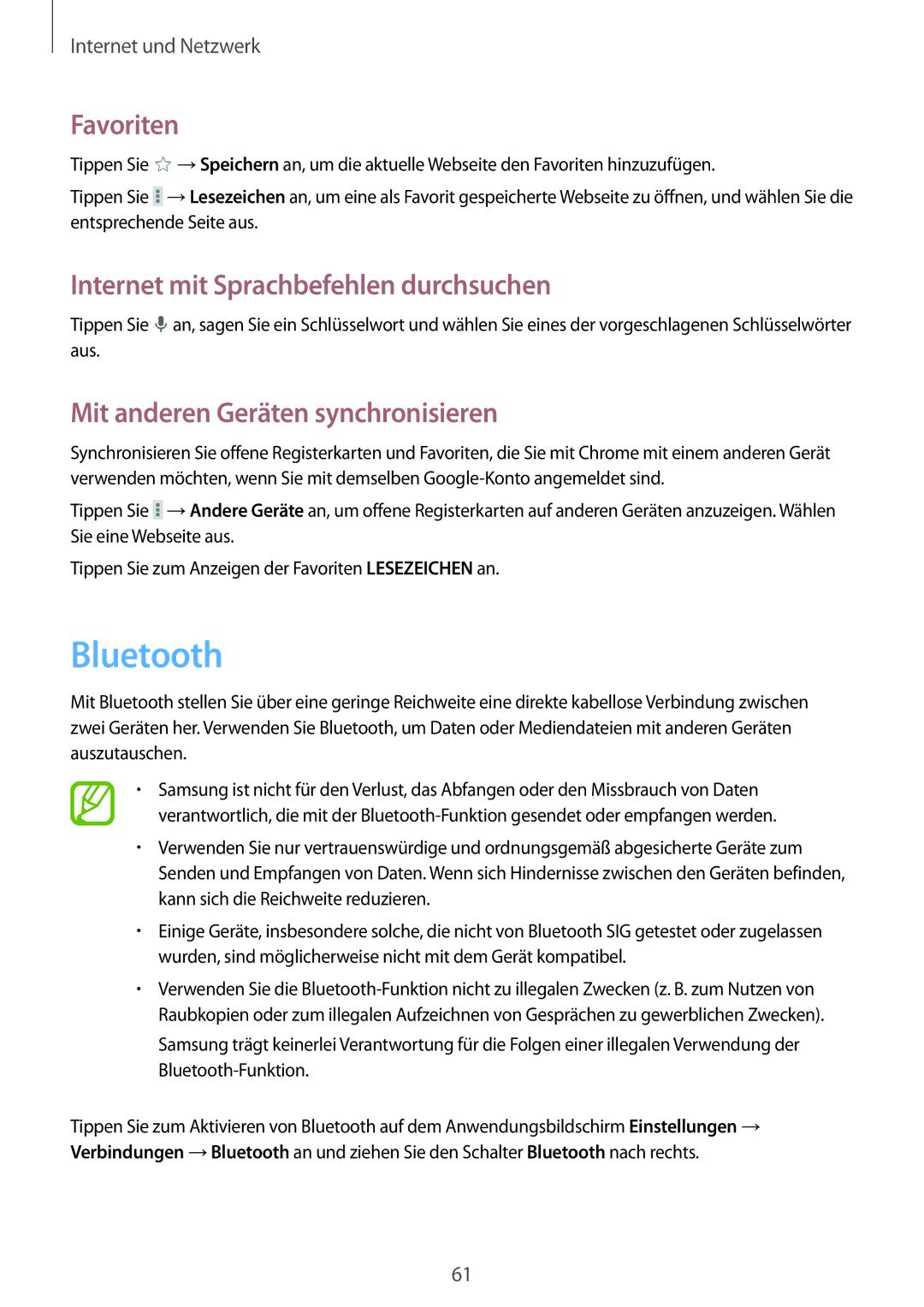 Samsung SM-T320NZKATUR, SM-T320NZKAATO, SM-T320NZWATUR, SM-T320NZKATPH manual Bluetooth, Mit anderen Geräten synchronisieren 