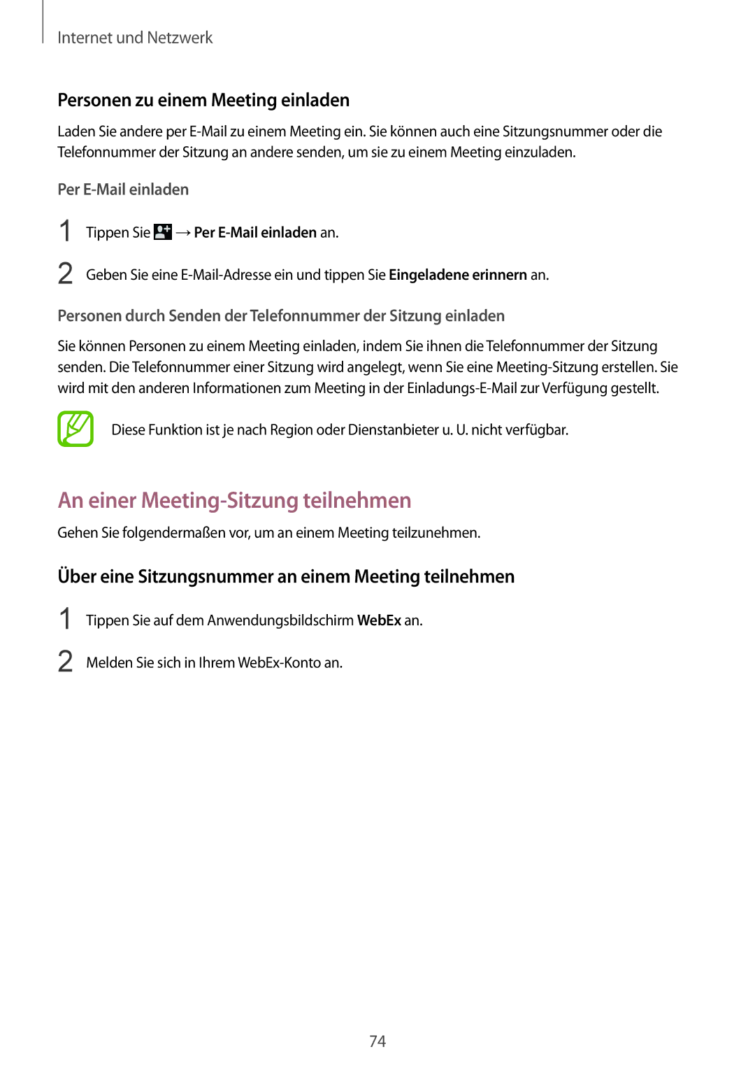 Samsung SM-T320NZWATUR, SM-T320NZKAATO manual An einer Meeting-Sitzung teilnehmen, Personen zu einem Meeting einladen 