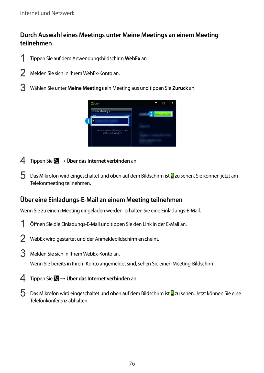 Samsung SM-T320NZWATPH, SM-T320NZKAATO, SM-T320NZKATUR manual Über eine Einladungs-E-Mail an einem Meeting teilnehmen 