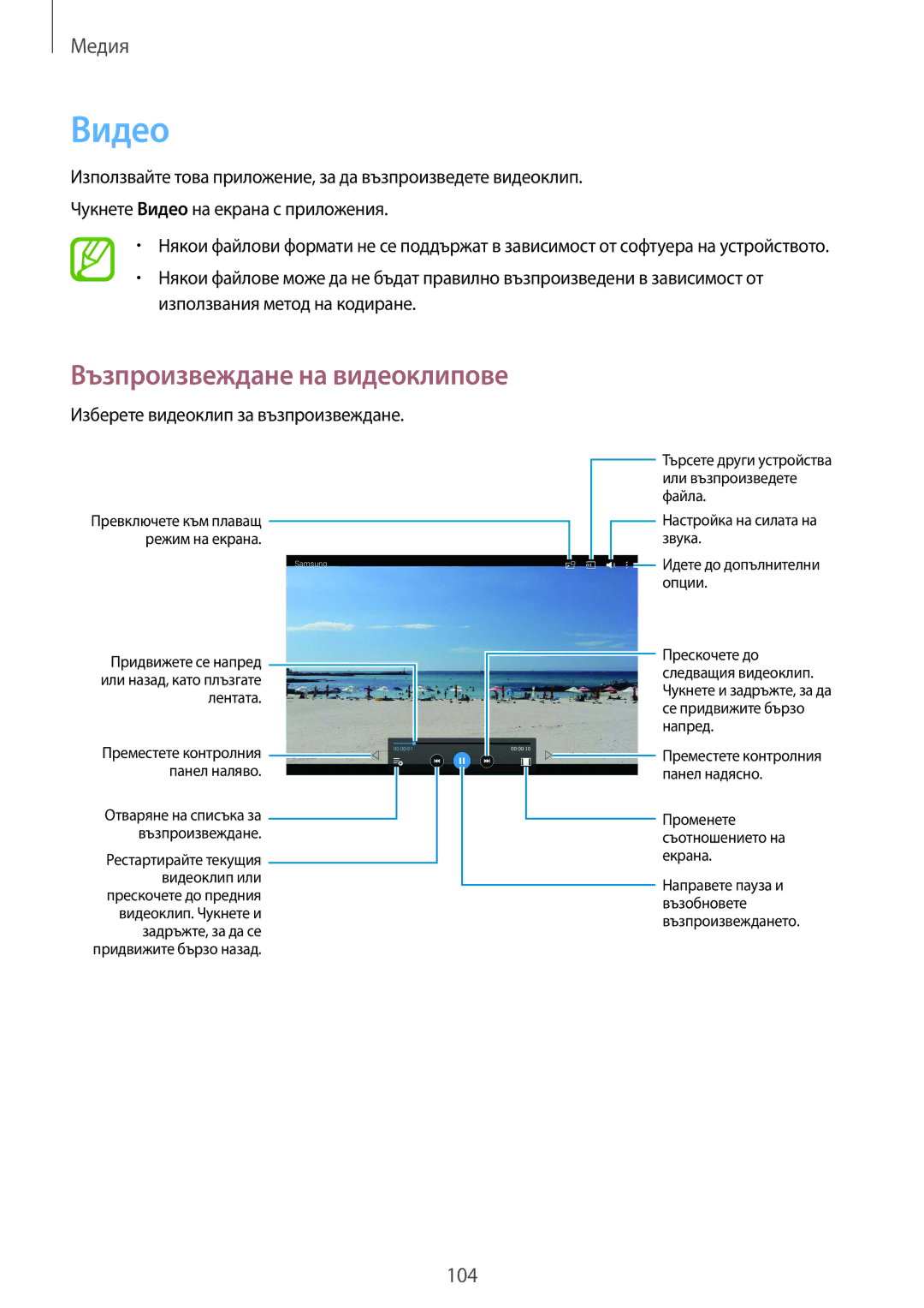 Samsung SM-T320NZKABGL, SM-T320NZWABGL manual Видео, Възпроизвеждане на видеоклипове 
