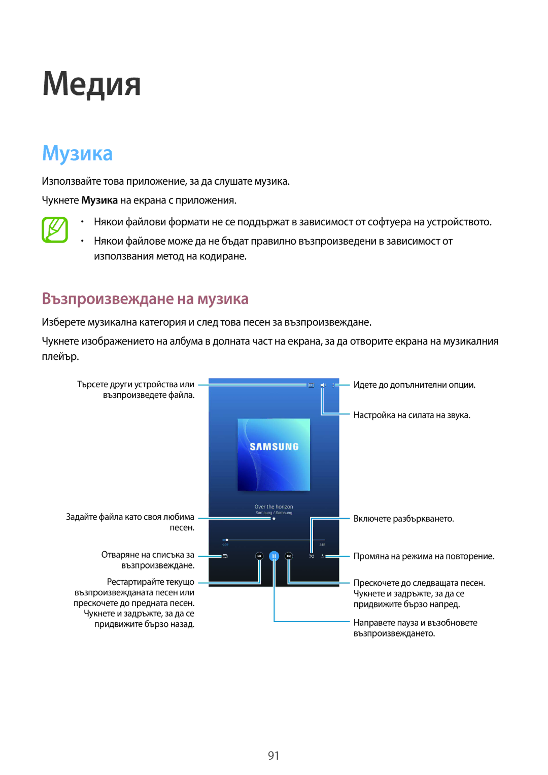 Samsung SM-T320NZWABGL, SM-T320NZKABGL manual Музика, Възпроизвеждане на музика 