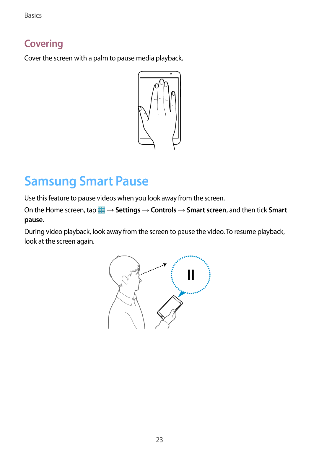 Samsung SM-T320NZKAEGY, SM-T320NZKAKSA, SM-T320NZWAKSA, SM-T320NZWAEGY, SM-T320NZKAXSG manual Samsung Smart Pause, Covering 