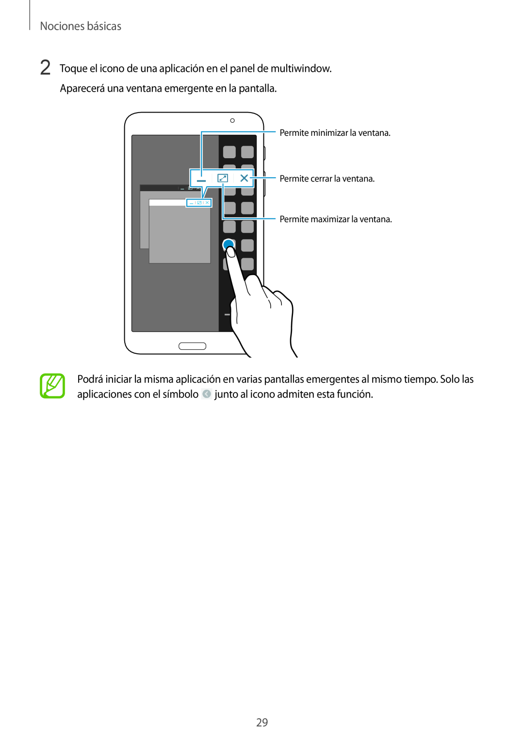 Samsung SM-T320NZKAPHE, SM-T320NZKATPH manual Nociones básicas, Permite minimizar la ventana, Permite maximizar la ventana 