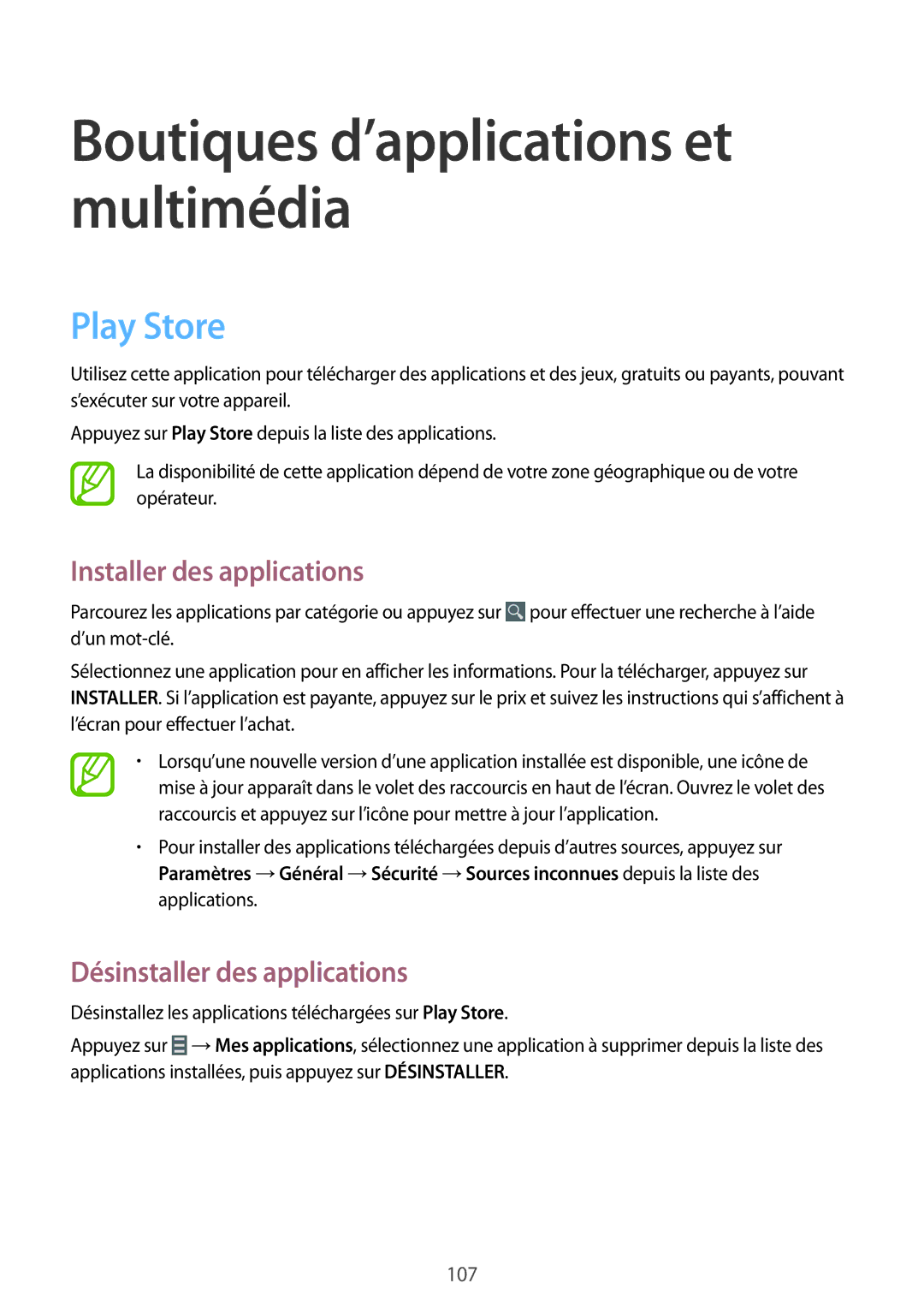 Samsung SM-T320NZWAXEF, SM-T320NZKAXEF, SM-T320XZWAXEF manual Boutiques d’applications et multimédia, Play Store 