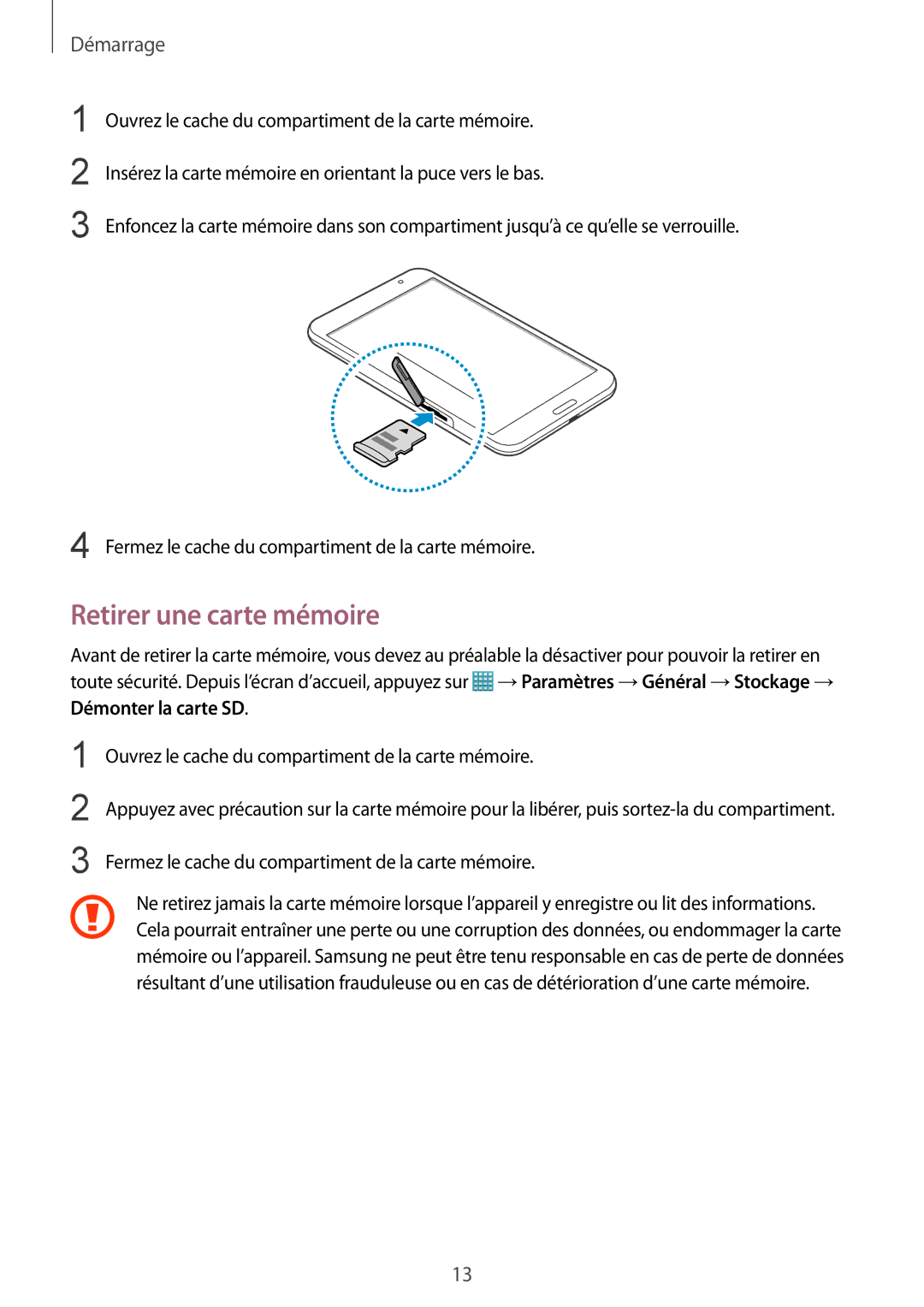 Samsung SM-T320XZWAXEF, SM-T320NZKAXEF, SM-T320NZWAXEF manual Retirer une carte mémoire 