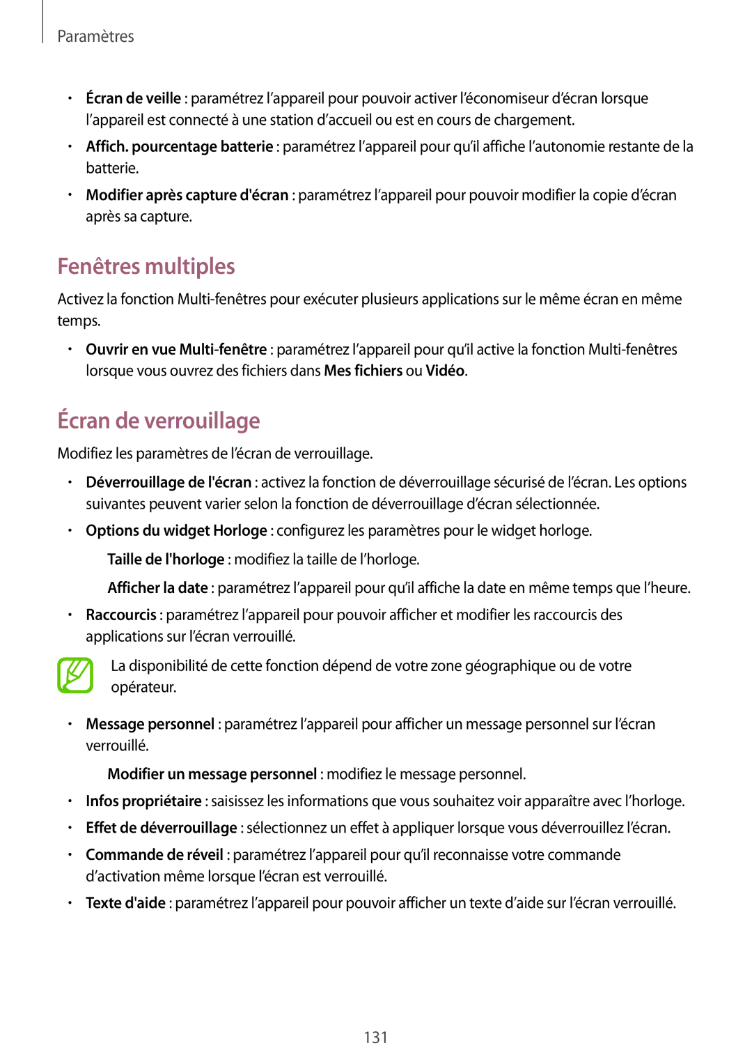 Samsung SM-T320NZWAXEF, SM-T320NZKAXEF, SM-T320XZWAXEF manual Fenêtres multiples, Écran de verrouillage 