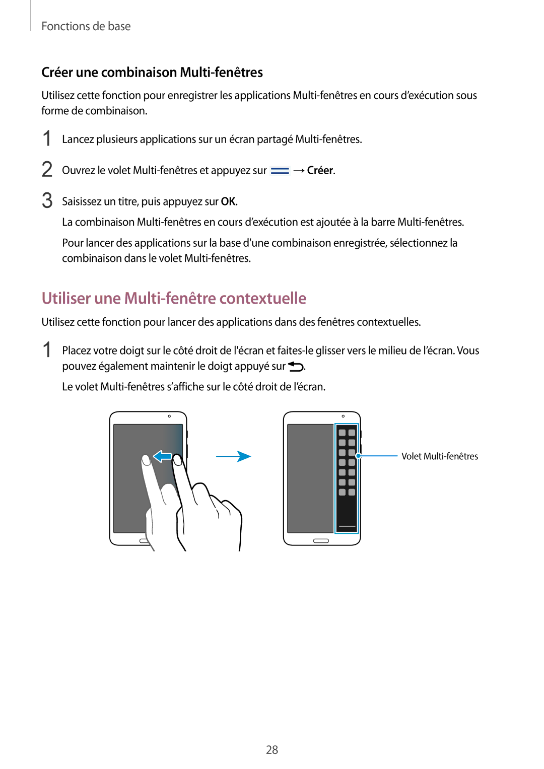 Samsung SM-T320XZWAXEF, SM-T320NZKAXEF manual Utiliser une Multi-fenêtre contextuelle, Créer une combinaison Multi-fenêtres 