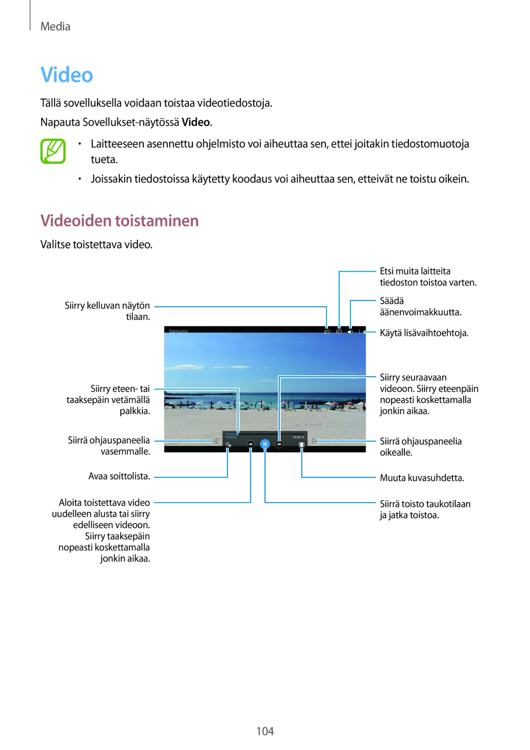 Samsung SM-T320NZWENEE, SM-T320NZKENEE, SM-T320NZKANEE, SM-T320NZWANEE, SM-T320XZWANEE manual Video, Valitse toistettava video 