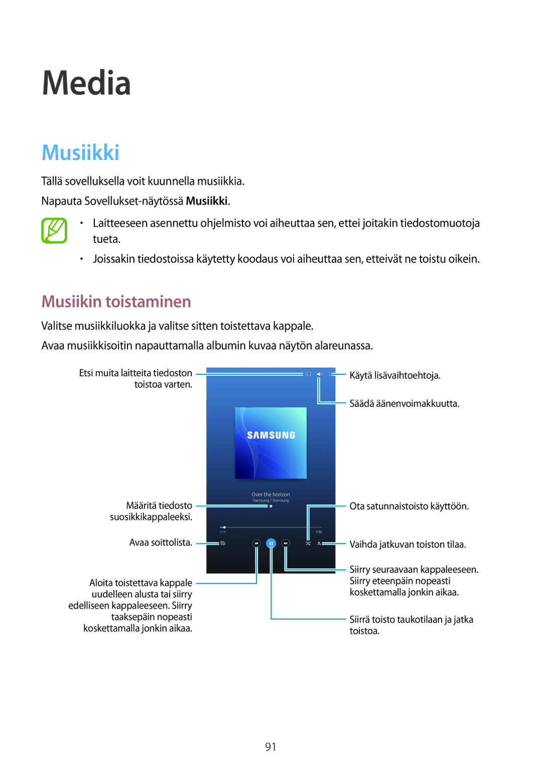 Samsung SM-T320NZKANEE, SM-T320NZKENEE, SM-T320NZWANEE, SM-T320XZWANEE, SM-T320NZWENEE Media, Musiikki, Musiikin toistaminen 