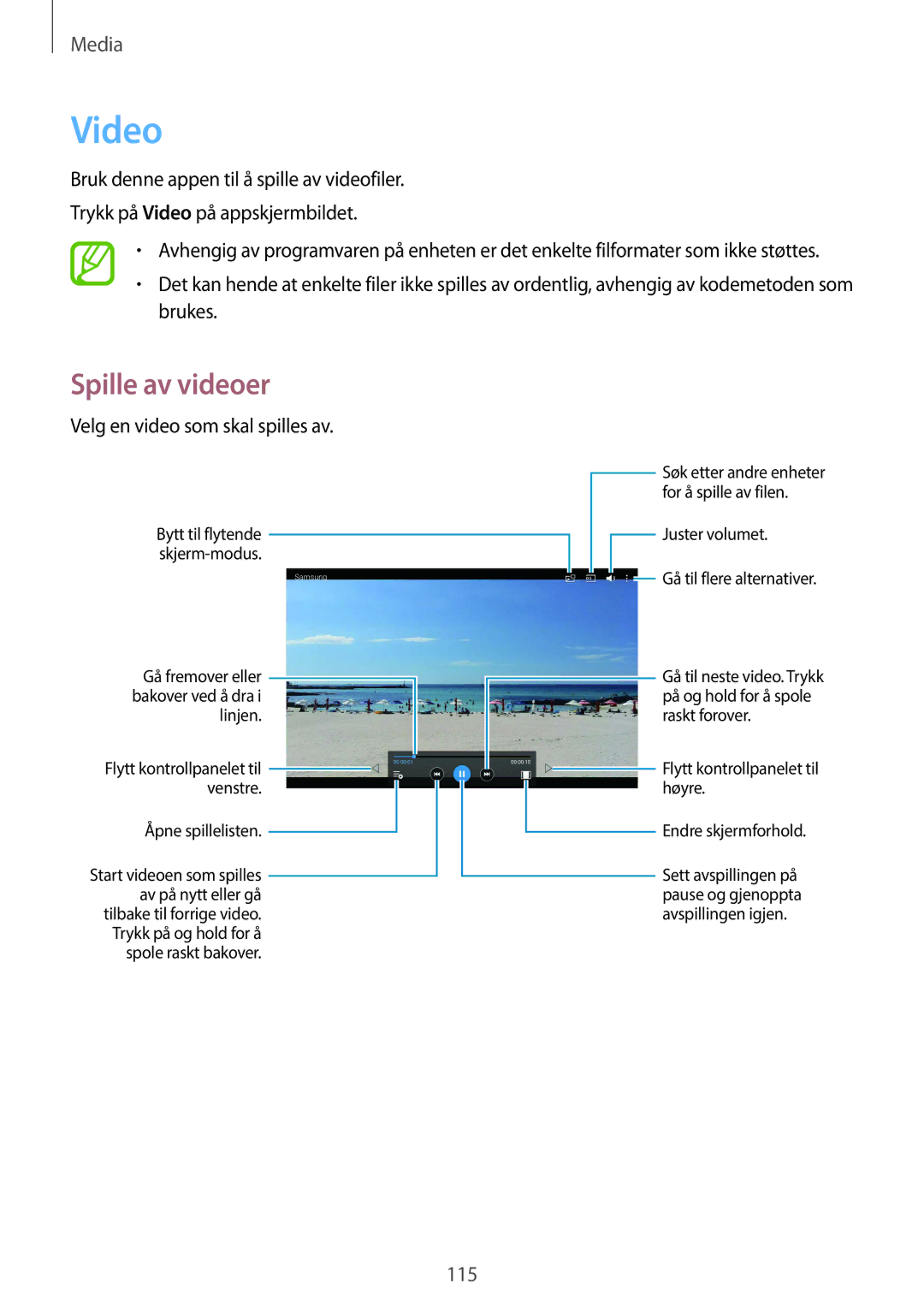 Samsung SM-T325NZWENEE, SM-T325NZKANEE, SM-T325NZWANEE manual Video, Velg en video som skal spilles av 