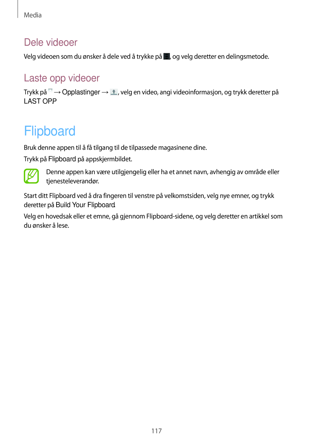 Samsung SM-T325NZKANEE, SM-T325NZWENEE, SM-T325NZWANEE manual Flipboard, Laste opp videoer 