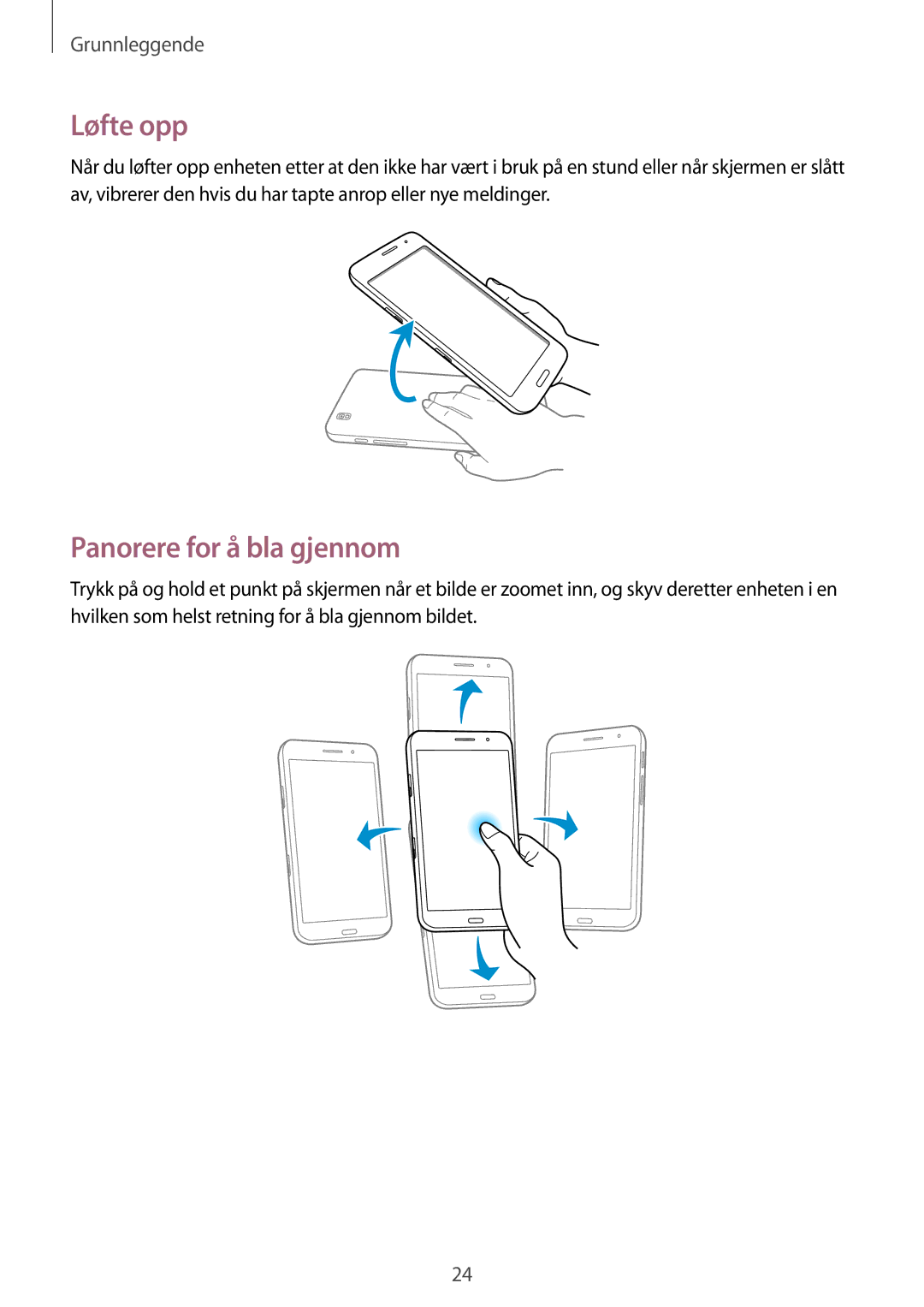 Samsung SM-T325NZKANEE, SM-T325NZWENEE, SM-T325NZWANEE manual Løfte opp, Panorere for å bla gjennom 