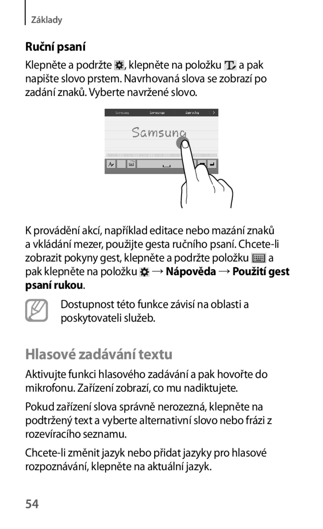 Samsung SM-T325NZKAXEZ, SM-T325NZKAXEO, SM-T325NZWAXEZ manual Hlasové zadávání textu, Ruční psaní, Psaní rukou 