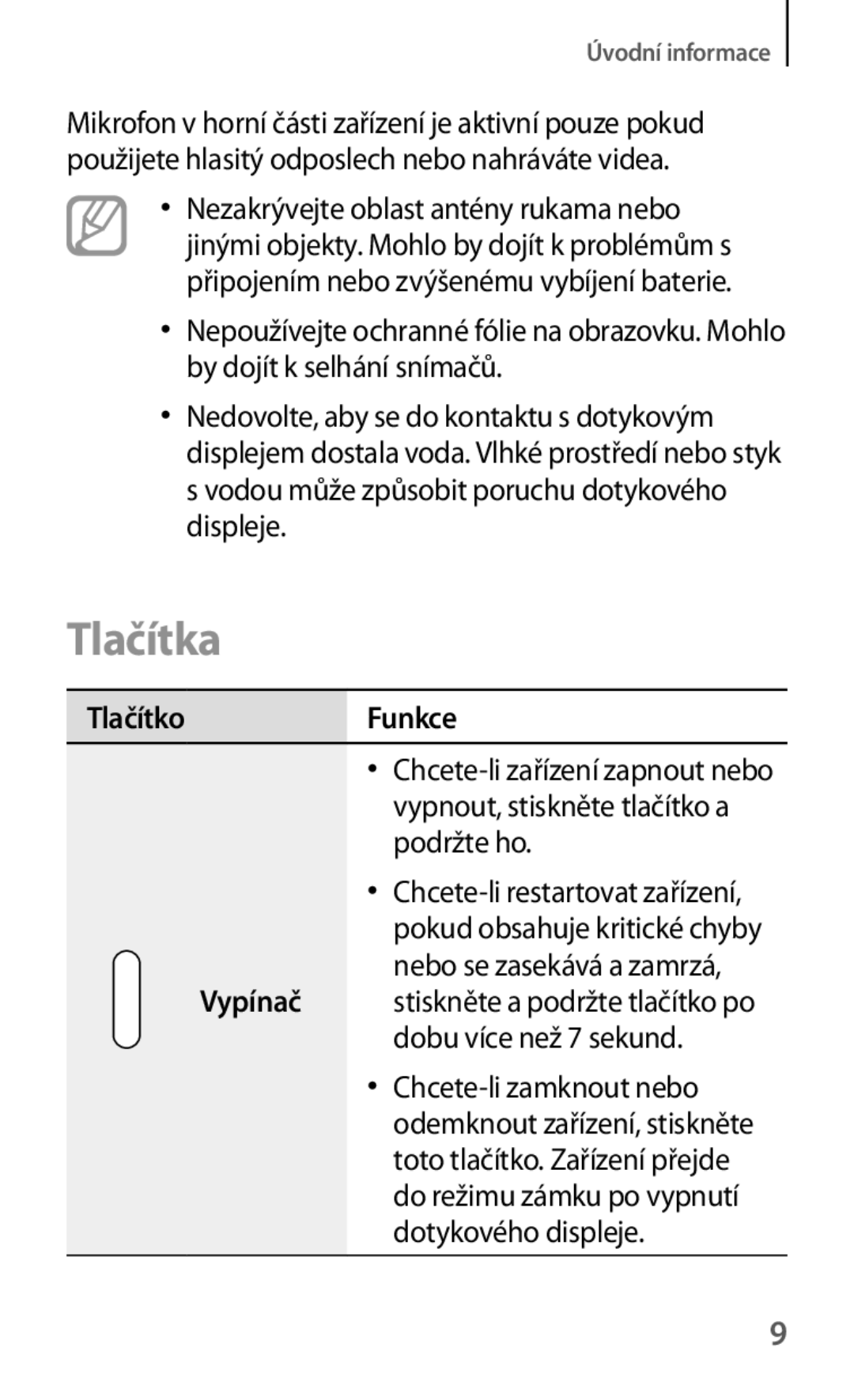 Samsung SM-T325NZKAXEZ, SM-T325NZKAXEO, SM-T325NZWAXEZ manual Tlačítka, Tlačítko Funkce, Vypínač 