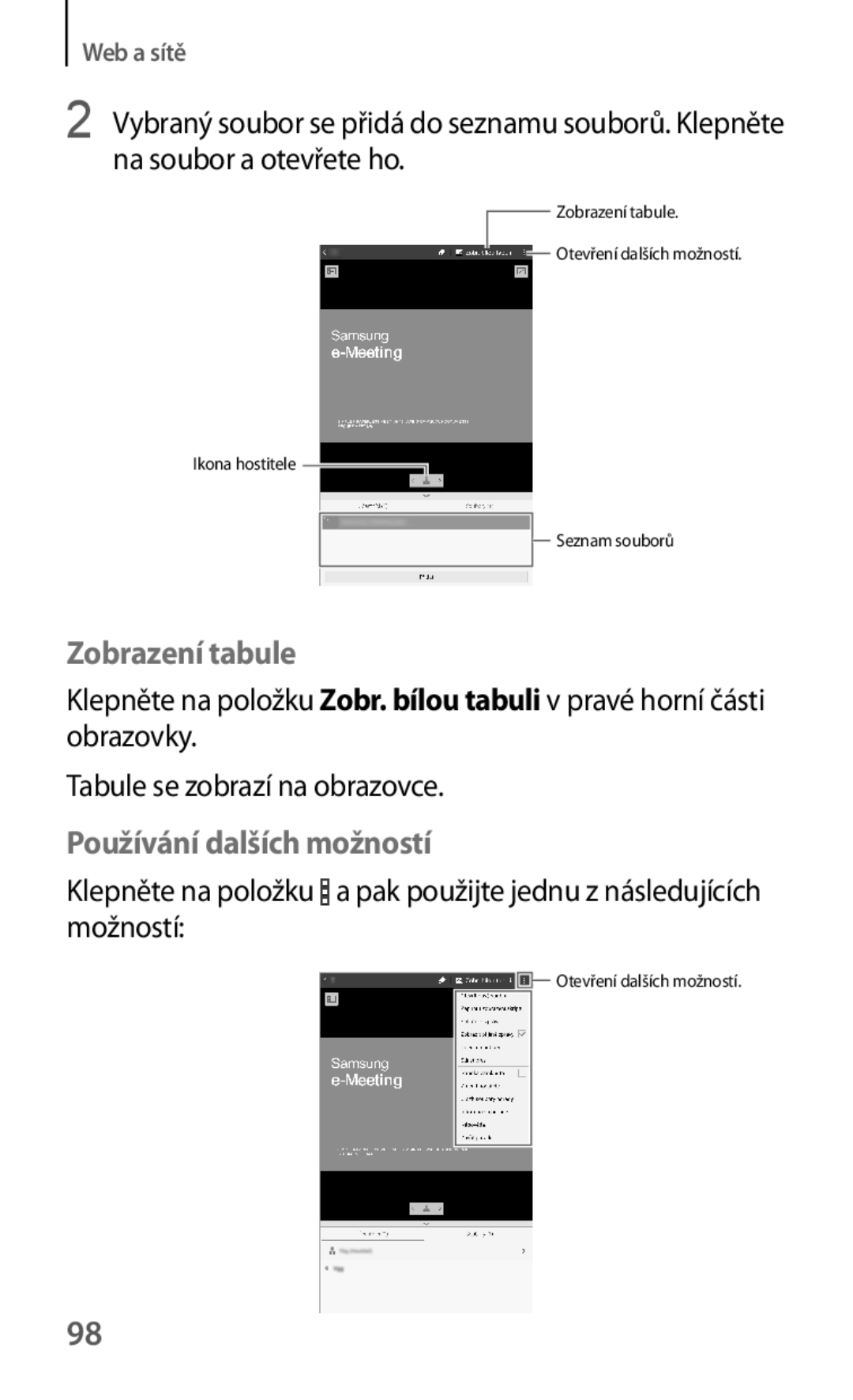 Samsung SM-T325NZWAXEZ, SM-T325NZKAXEZ, SM-T325NZKAXEO manual Zobrazení tabule 