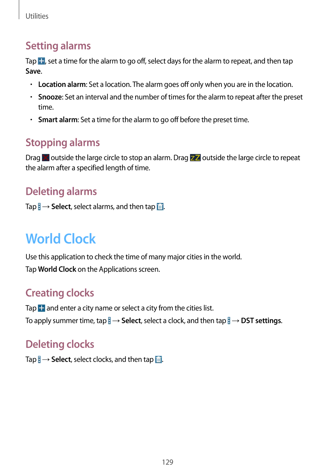 Samsung SM-T325NZWENEE, SM-T325NZWAATO, SM-T325NZKAATO, SM-T325NZWADBT, SM-T325NZKADBT, SM-T325NZWAXEF manual World Clock 