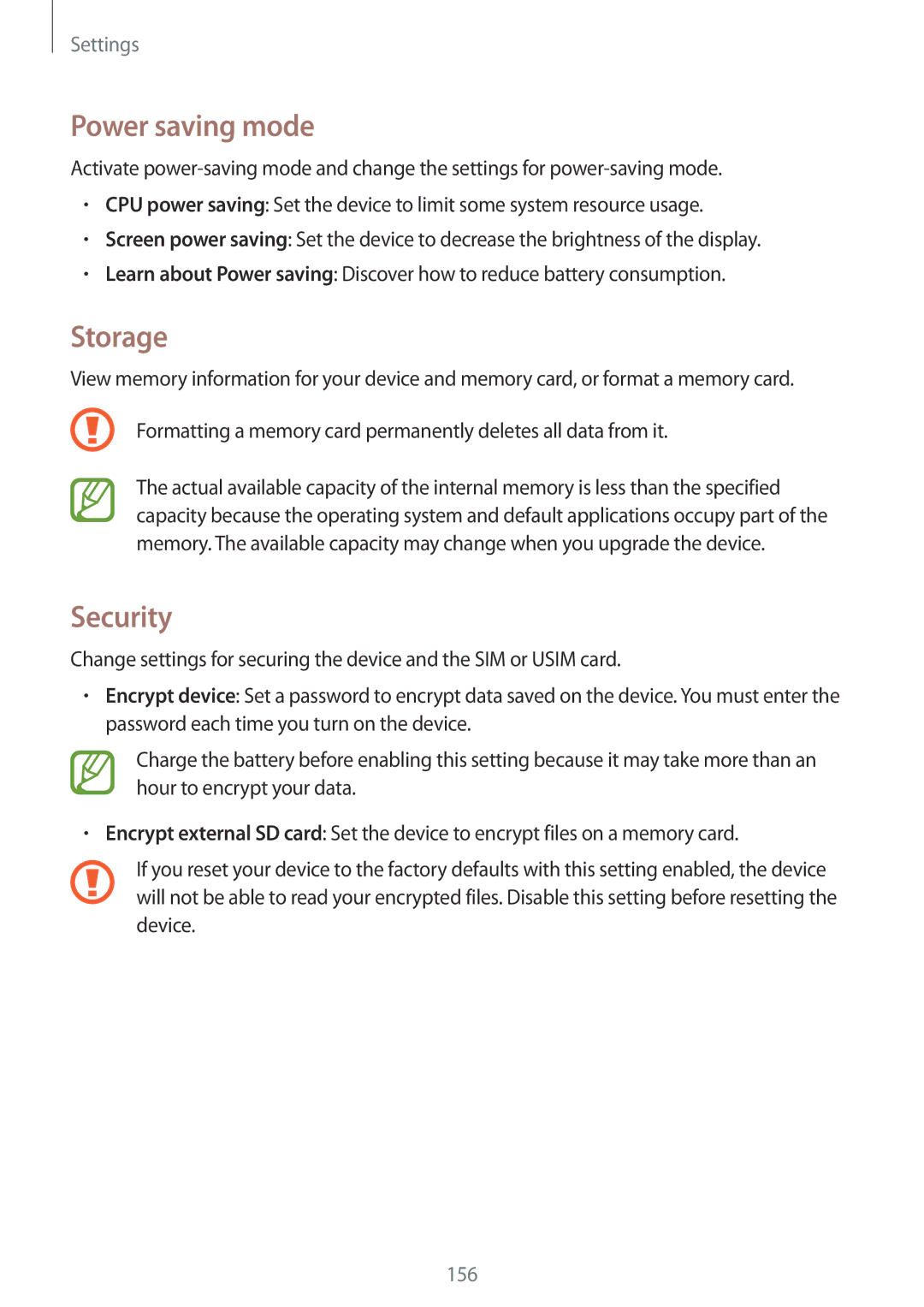 Samsung SM-T325NZWAXEF, SM-T325NZWAATO, SM-T325NZKAATO, SM-T325NZWADBT, SM-T325NZKADBT Power saving mode, Storage, Security 