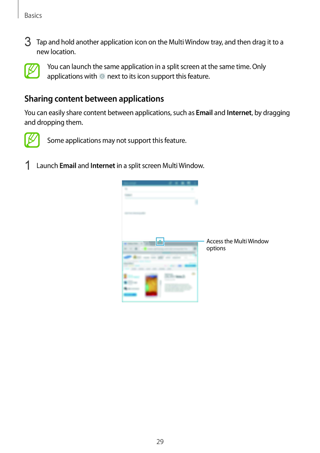 Samsung SM-T325NZWABGL, SM-T325NZWAATO, SM-T325NZKAATO, SM-T325NZWADBT, SM-T325NZKADBT Sharing content between applications 