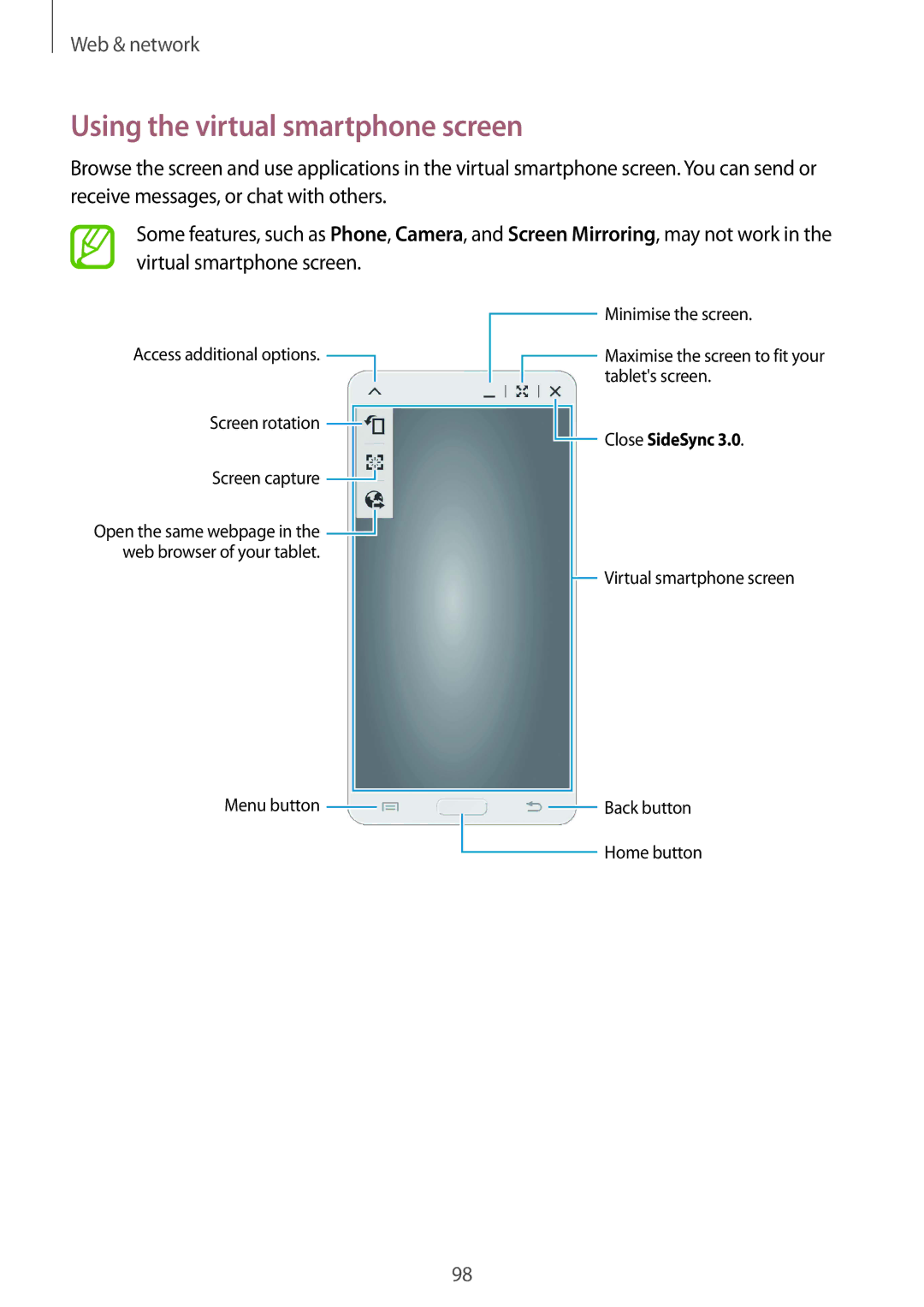 Samsung SM-T325NZKADBT, SM-T325NZWAATO, SM-T325NZKAATO, SM-T325NZWADBT, SM-T325NZWAXEF Using the virtual smartphone screen 