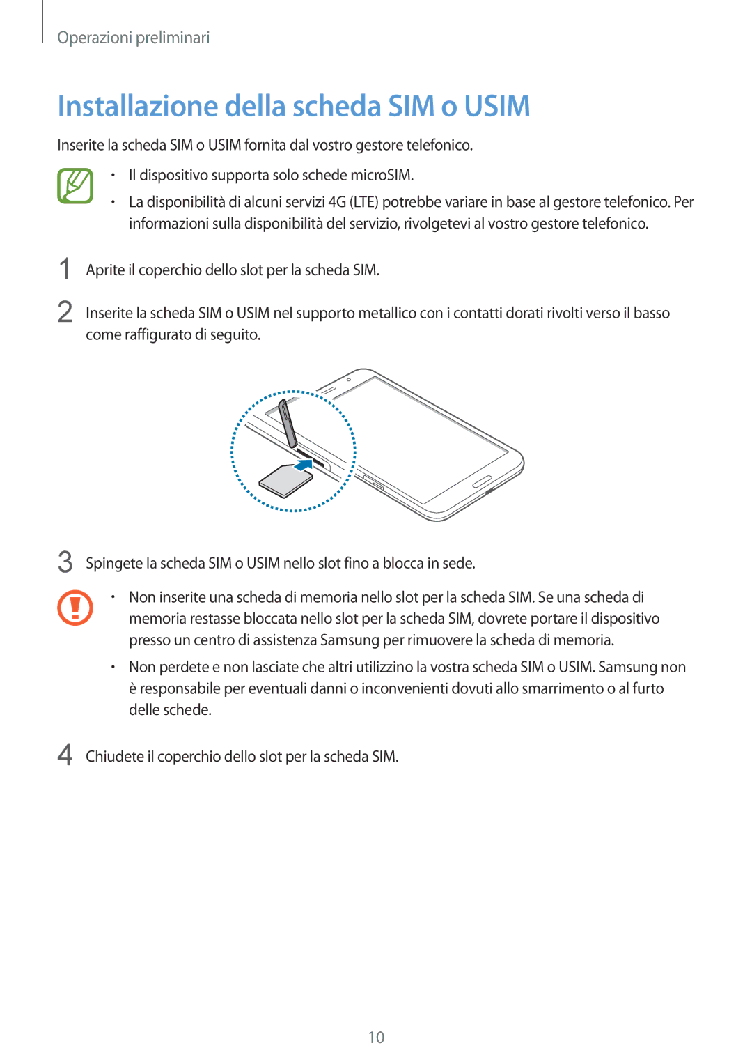 Samsung SM-T325NZWAITV, SM-T325NZWADBT, SM-T325NZWAXEO manual Installazione della scheda SIM o Usim 