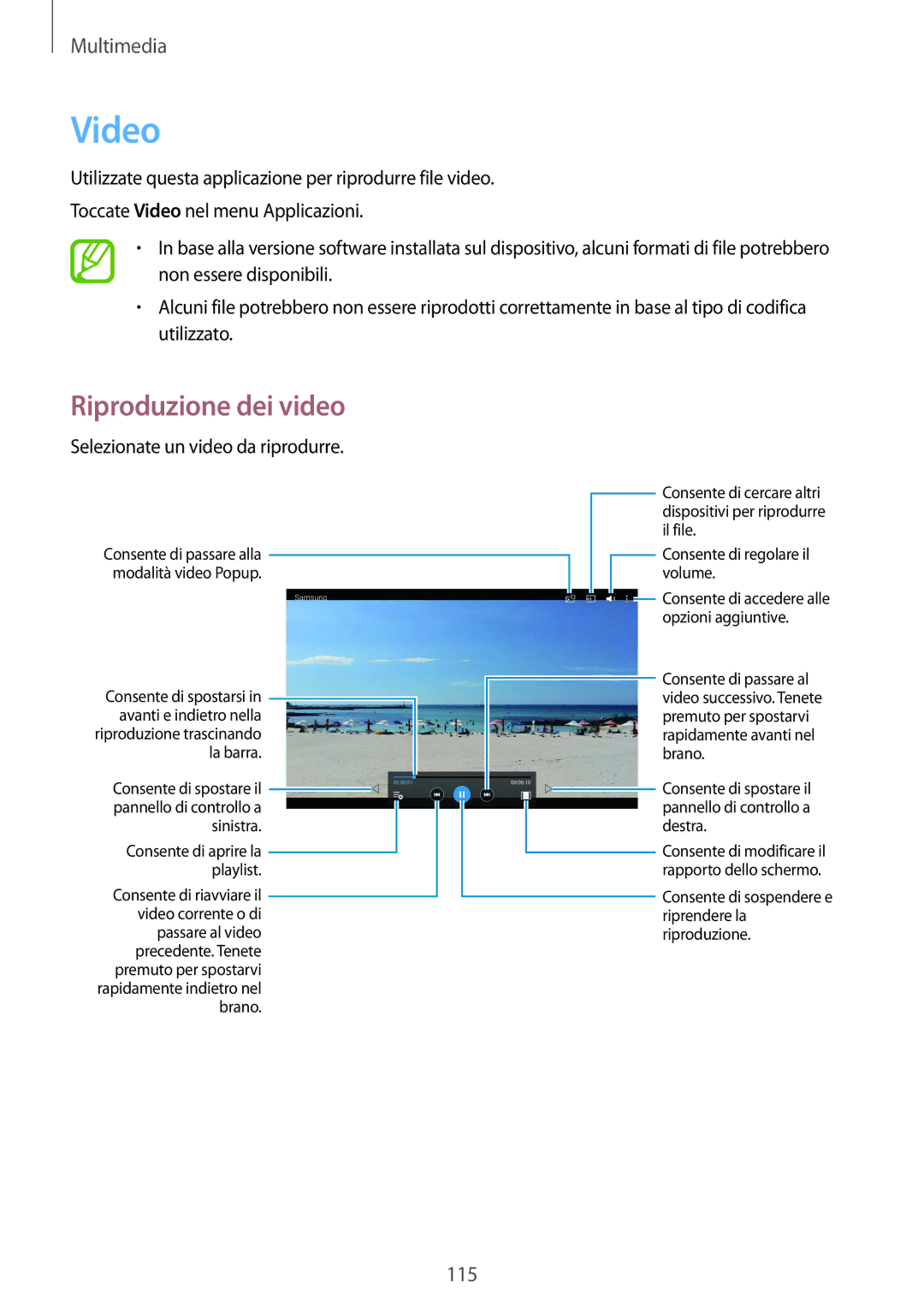 Samsung SM-T325NZWAITV, SM-T325NZWADBT, SM-T325NZWAXEO manual Video, Selezionate un video da riprodurre 