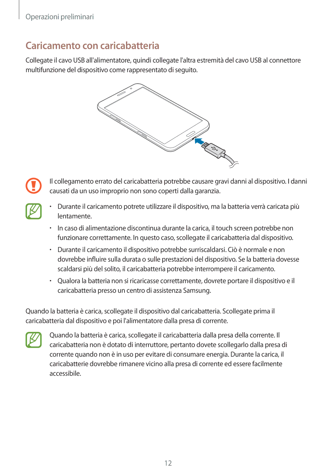 Samsung SM-T325NZWADBT, SM-T325NZWAITV, SM-T325NZWAXEO manual Caricamento con caricabatteria 