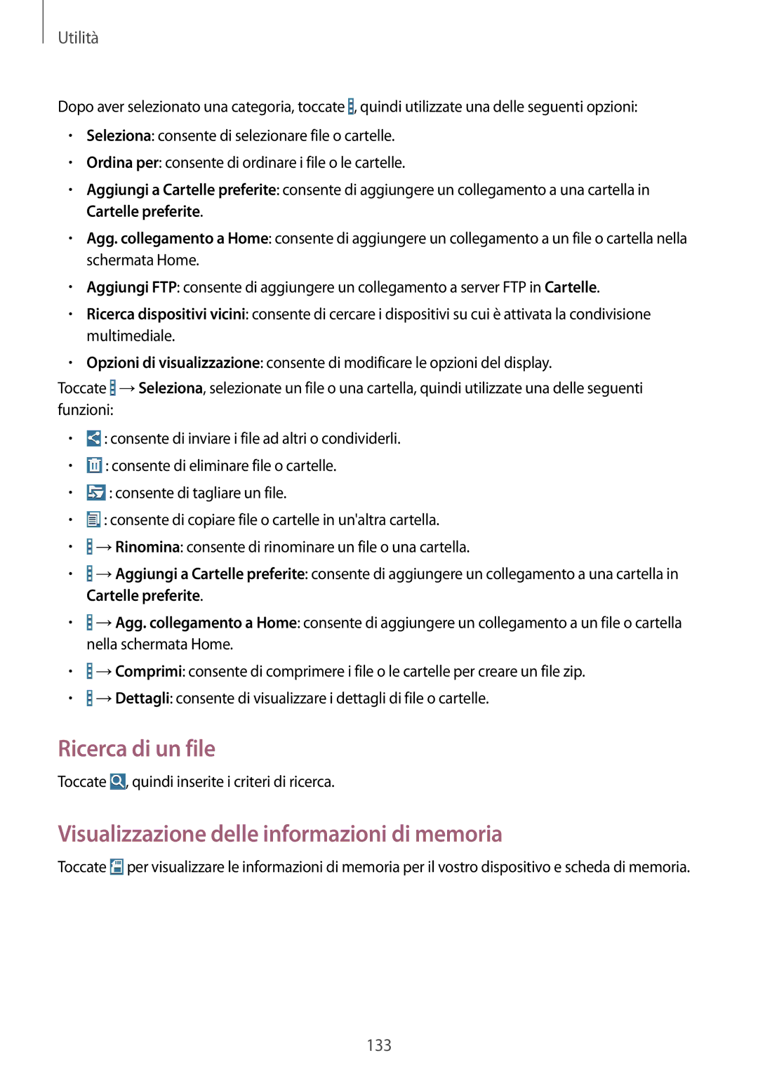 Samsung SM-T325NZWAITV, SM-T325NZWADBT, SM-T325NZWAXEO Ricerca di un file, Visualizzazione delle informazioni di memoria 