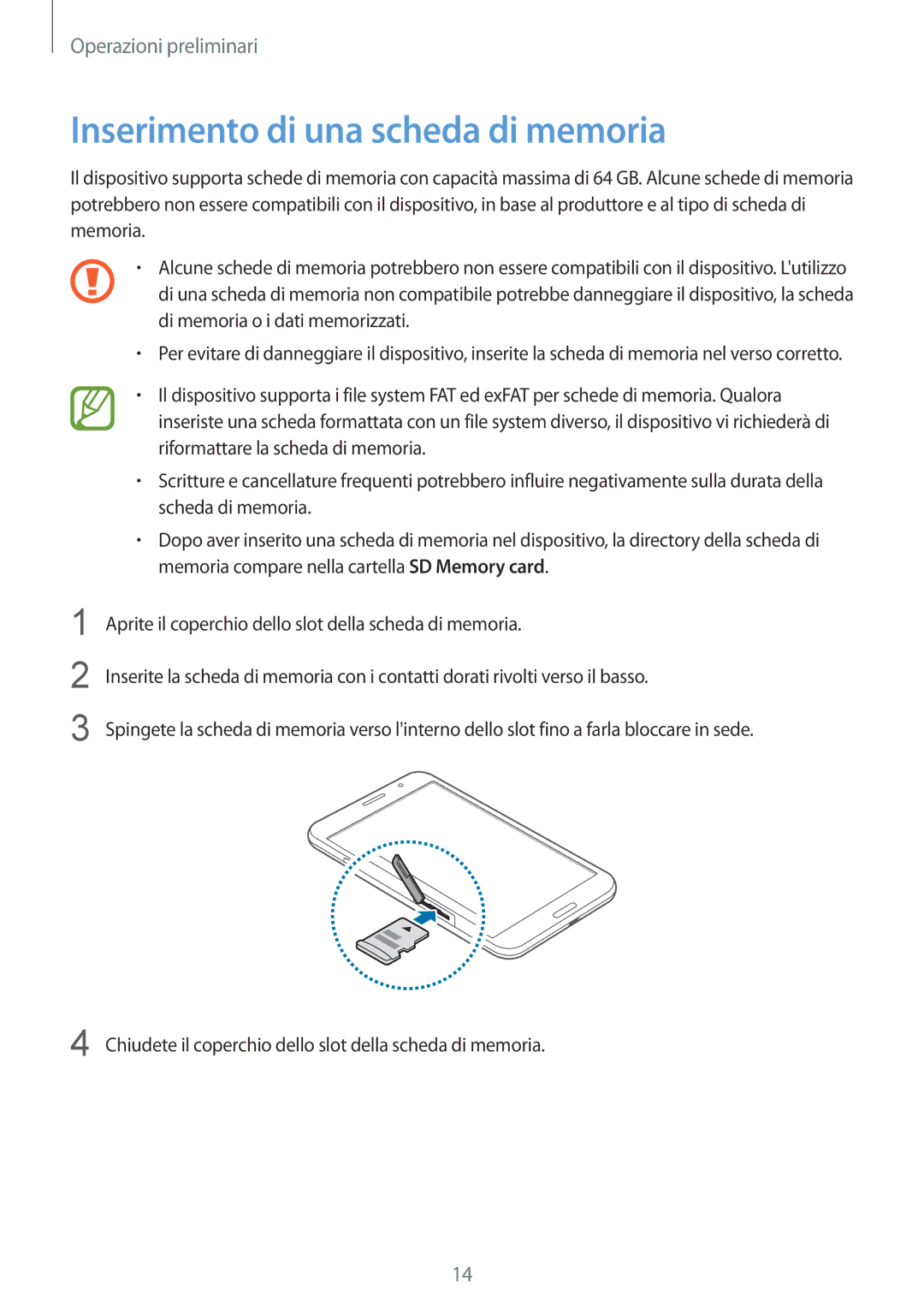 Samsung SM-T325NZWAXEO, SM-T325NZWADBT, SM-T325NZWAITV manual Inserimento di una scheda di memoria 