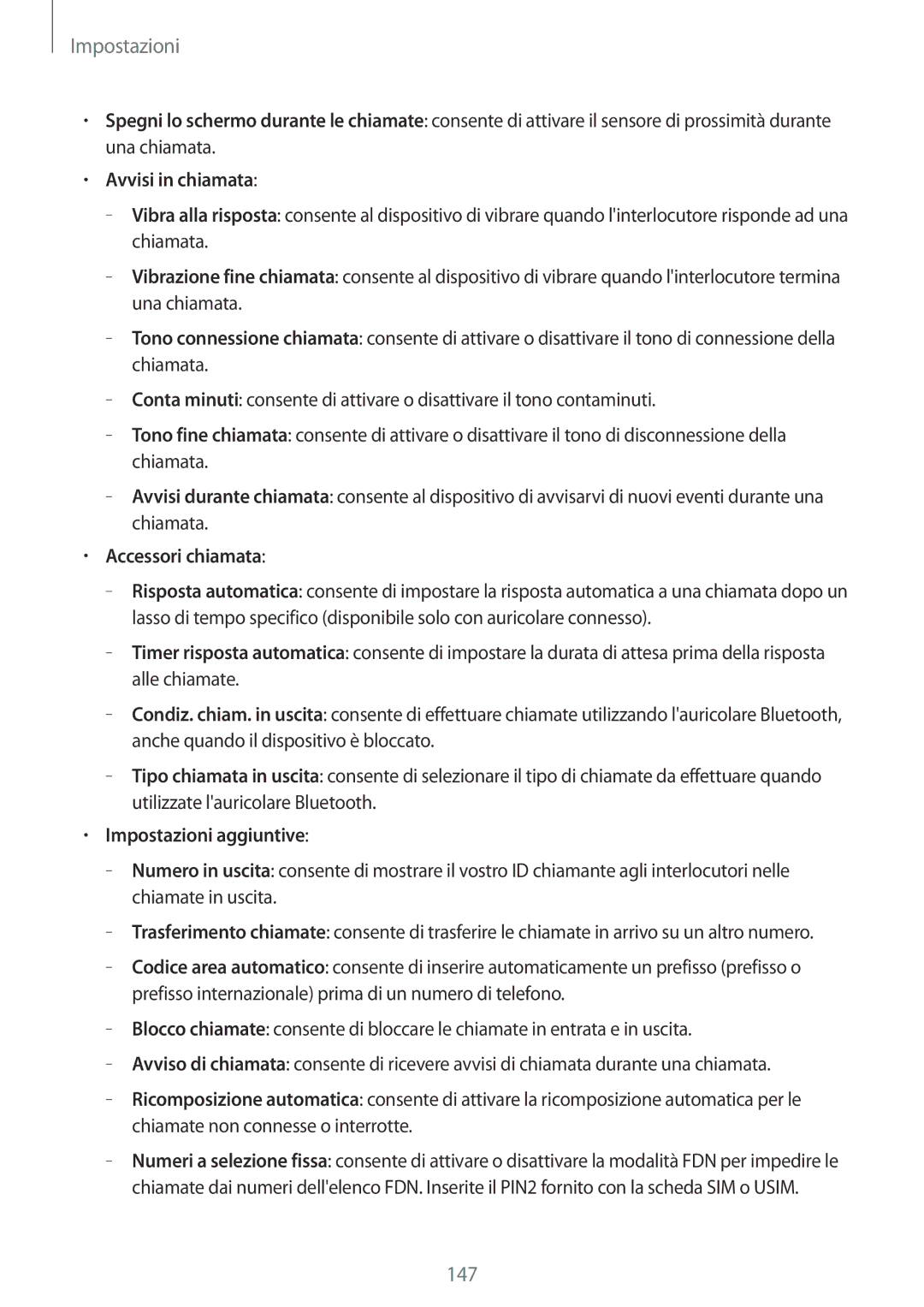 Samsung SM-T325NZWADBT, SM-T325NZWAITV, SM-T325NZWAXEO manual Accessori chiamata, Impostazioni aggiuntive 