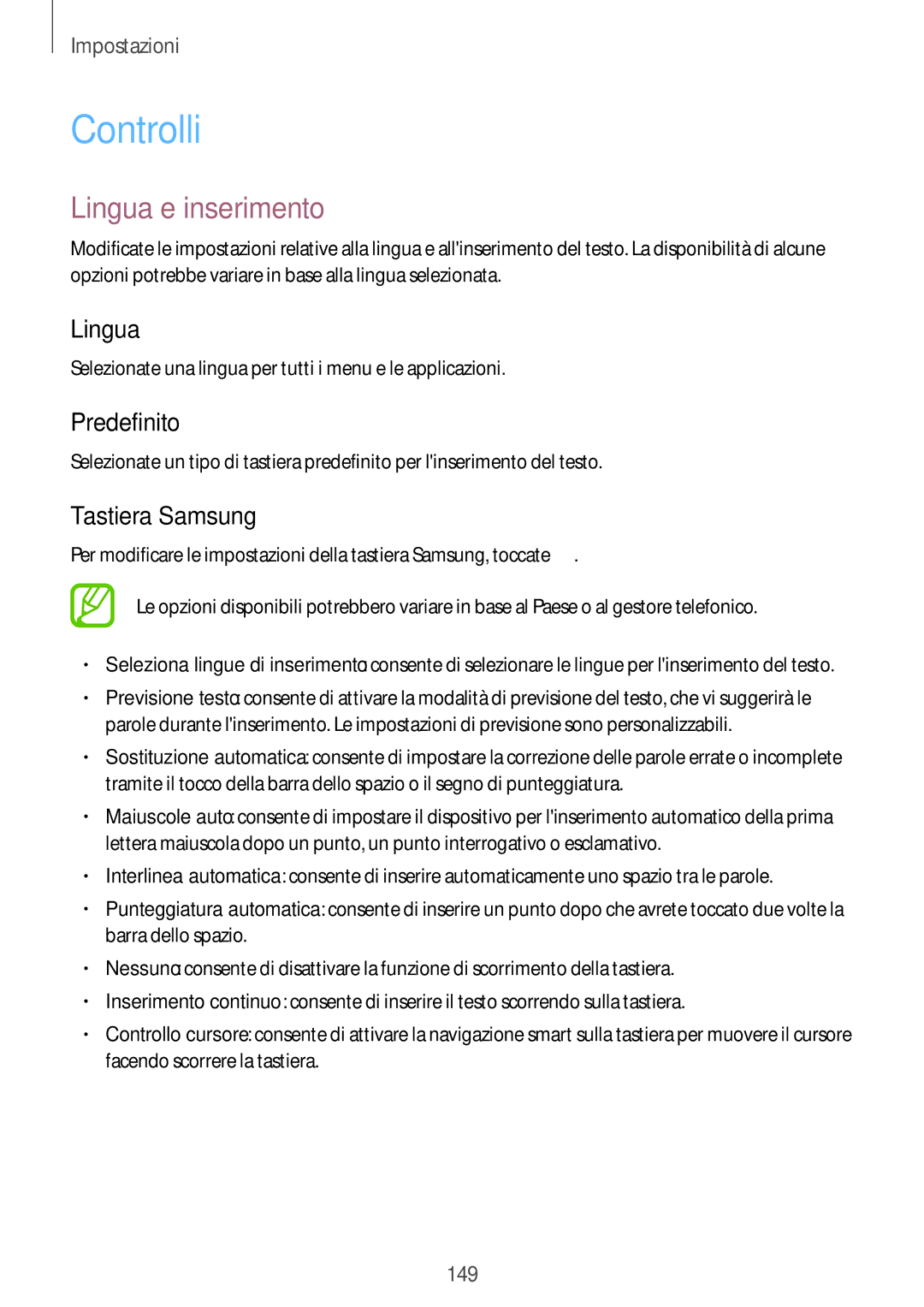 Samsung SM-T325NZWAXEO, SM-T325NZWADBT, SM-T325NZWAITV manual Controlli, Lingua e inserimento, Predefinito, Tastiera Samsung 