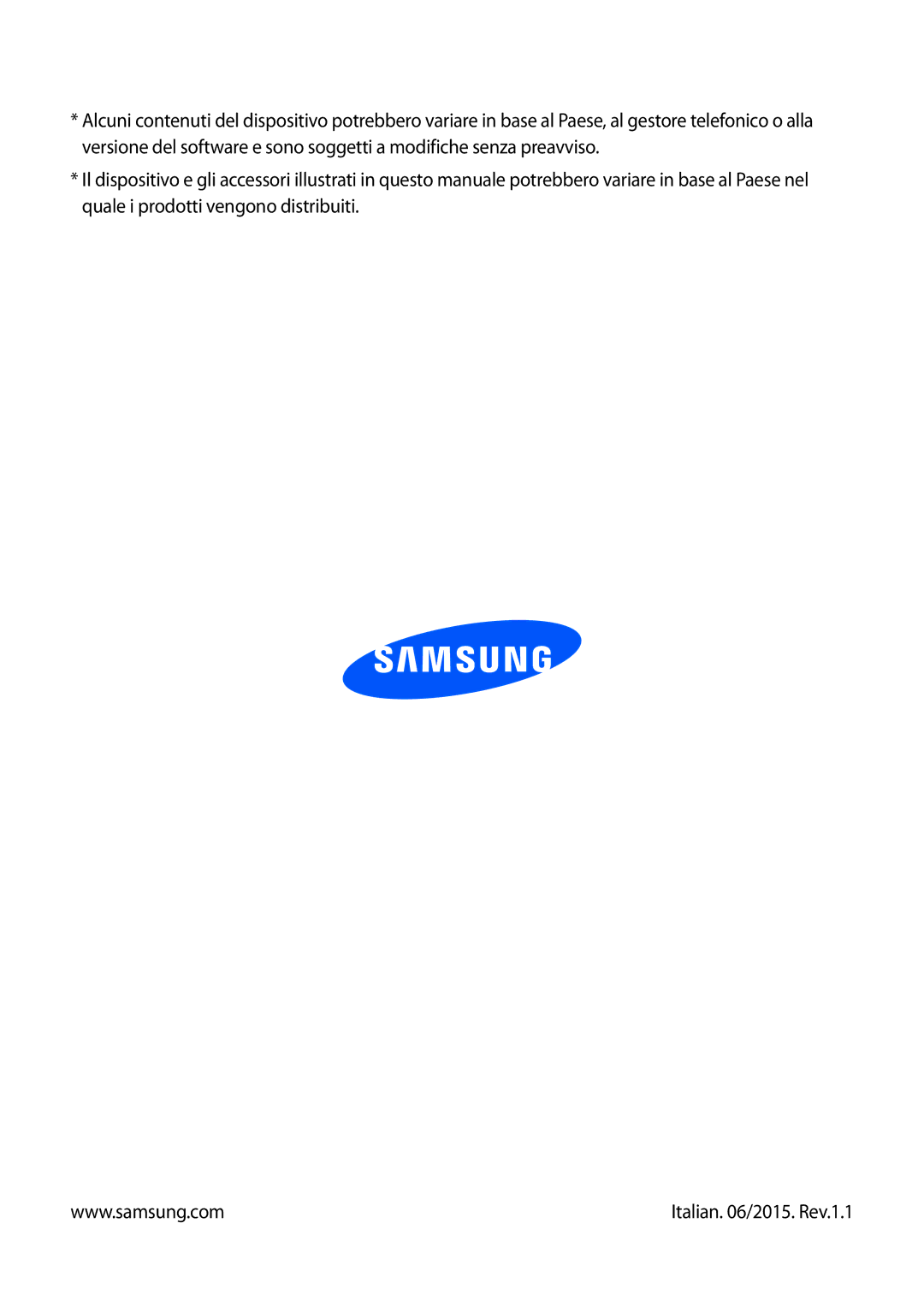 Samsung SM-T325NZWAXEO, SM-T325NZWADBT, SM-T325NZWAITV manual Italian /2015. Rev.1.1 