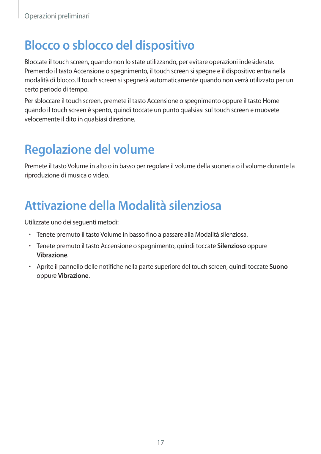 Samsung SM-T325NZWAXEO Blocco o sblocco del dispositivo, Regolazione del volume, Attivazione della Modalità silenziosa 