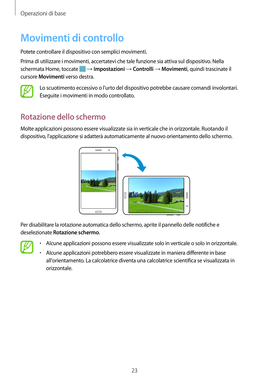 Samsung SM-T325NZWAXEO, SM-T325NZWADBT, SM-T325NZWAITV manual Movimenti di controllo, Rotazione dello schermo 