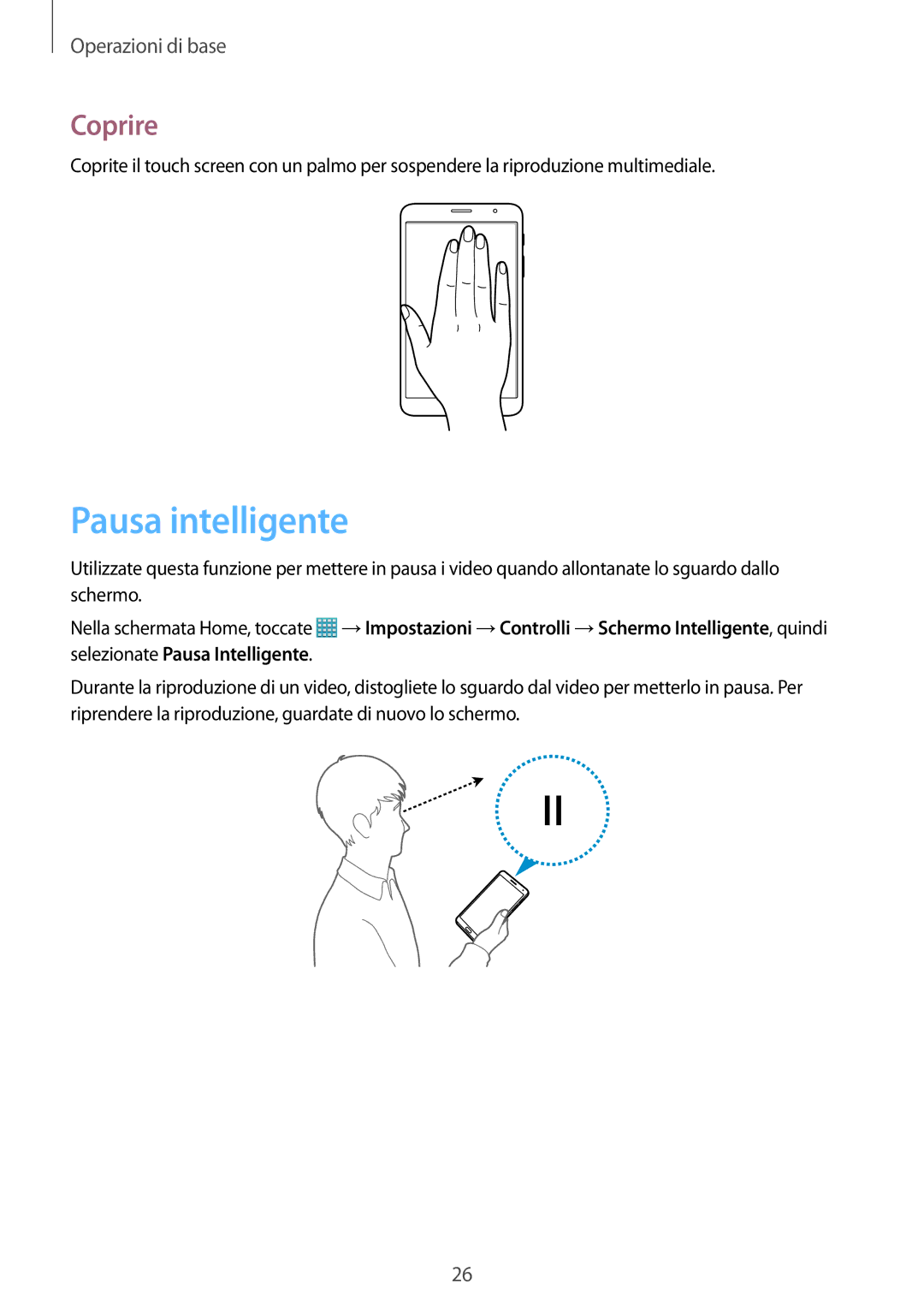 Samsung SM-T325NZWAXEO, SM-T325NZWADBT, SM-T325NZWAITV manual Pausa intelligente, Coprire 