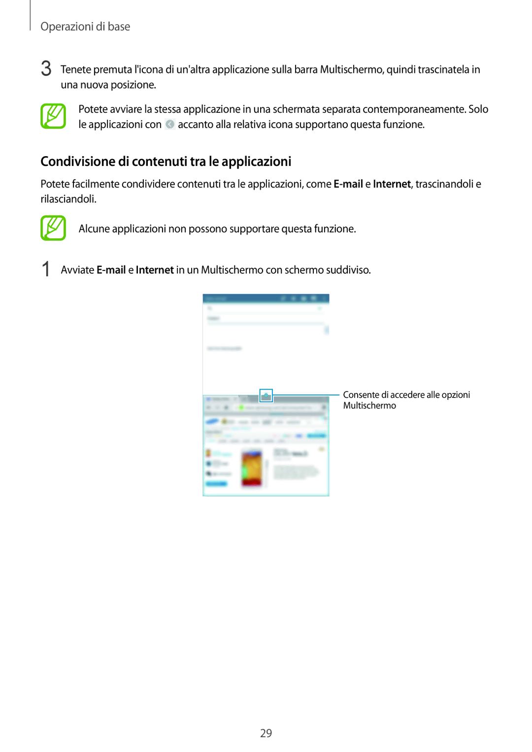 Samsung SM-T325NZWAXEO, SM-T325NZWADBT, SM-T325NZWAITV manual Condivisione di contenuti tra le applicazioni 