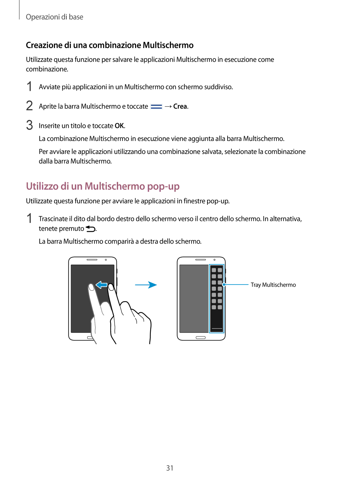 Samsung SM-T325NZWAITV, SM-T325NZWADBT manual Utilizzo di un Multischermo pop-up, Creazione di una combinazione Multischermo 