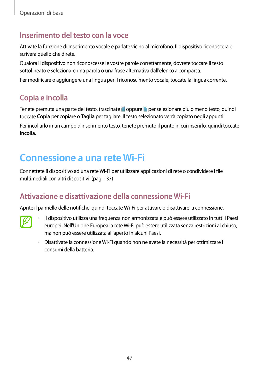 Samsung SM-T325NZWAXEO, SM-T325NZWADBT Connessione a una rete Wi-Fi, Inserimento del testo con la voce, Copia e incolla 