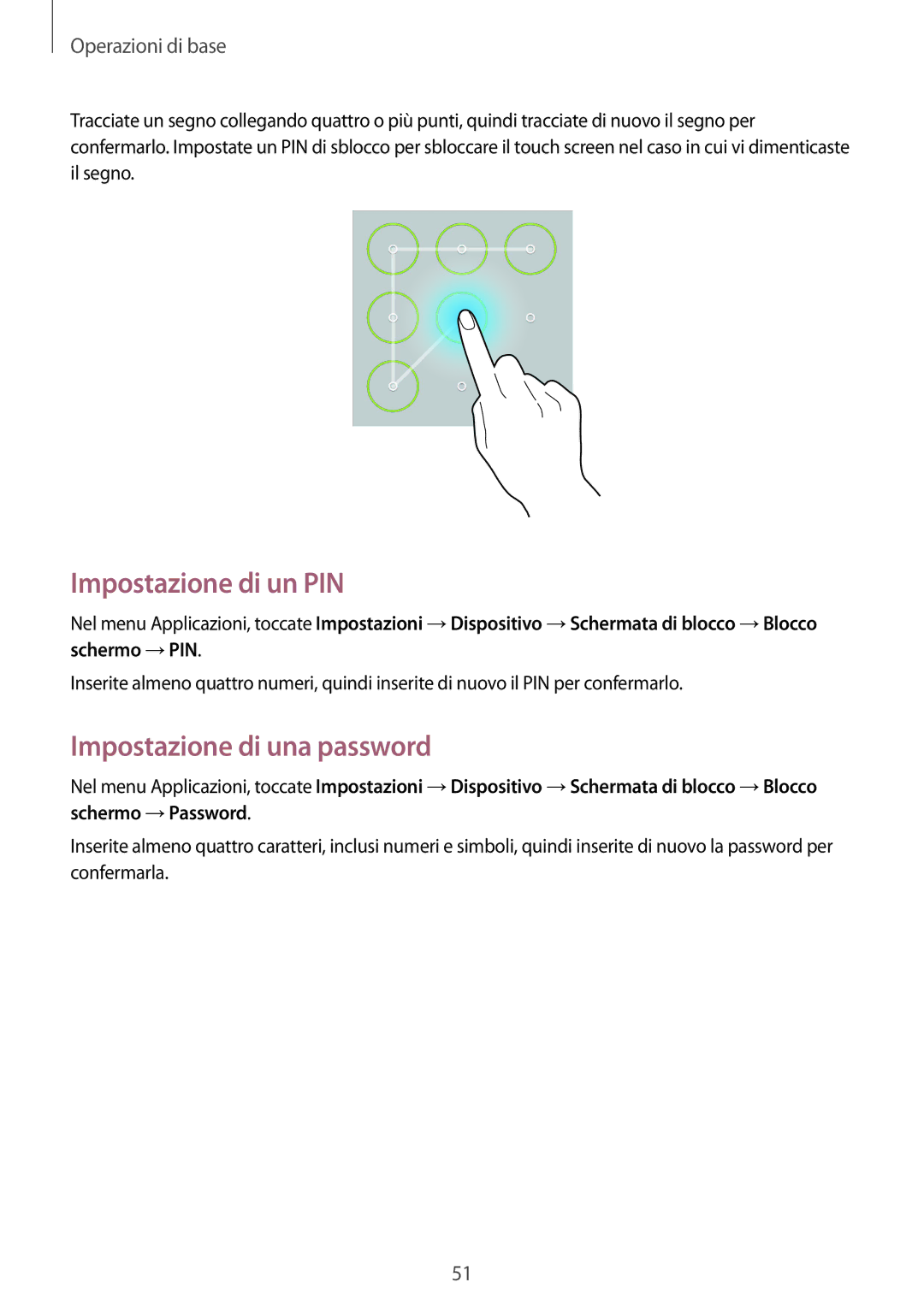 Samsung SM-T325NZWADBT, SM-T325NZWAITV, SM-T325NZWAXEO manual Impostazione di un PIN, Impostazione di una password 