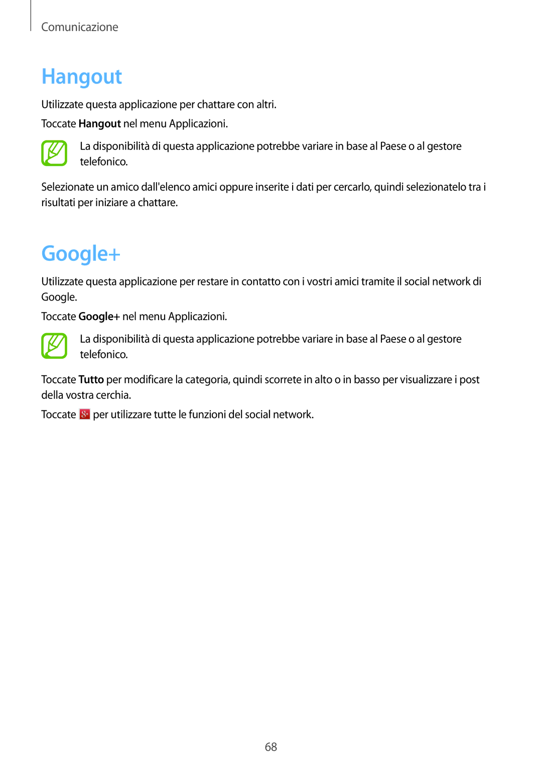 Samsung SM-T325NZWAXEO, SM-T325NZWADBT, SM-T325NZWAITV manual Hangout, Google+ 