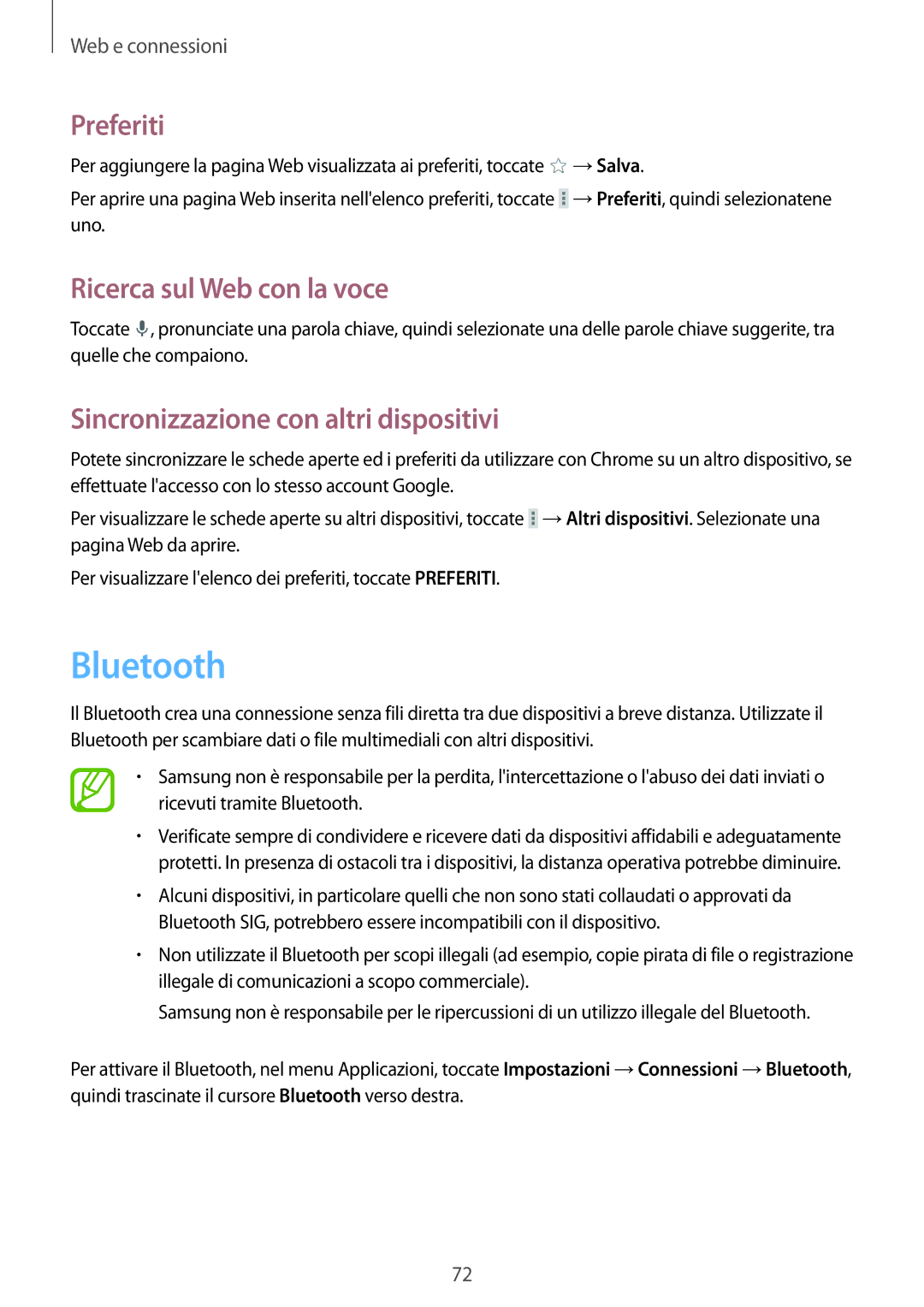 Samsung SM-T325NZWADBT, SM-T325NZWAITV, SM-T325NZWAXEO manual Bluetooth, Sincronizzazione con altri dispositivi 