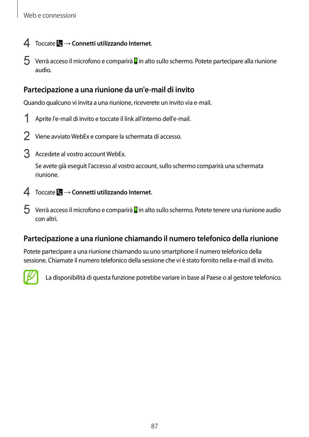 Samsung SM-T325NZWADBT, SM-T325NZWAITV, SM-T325NZWAXEO manual Partecipazione a una riunione da une-mail di invito 