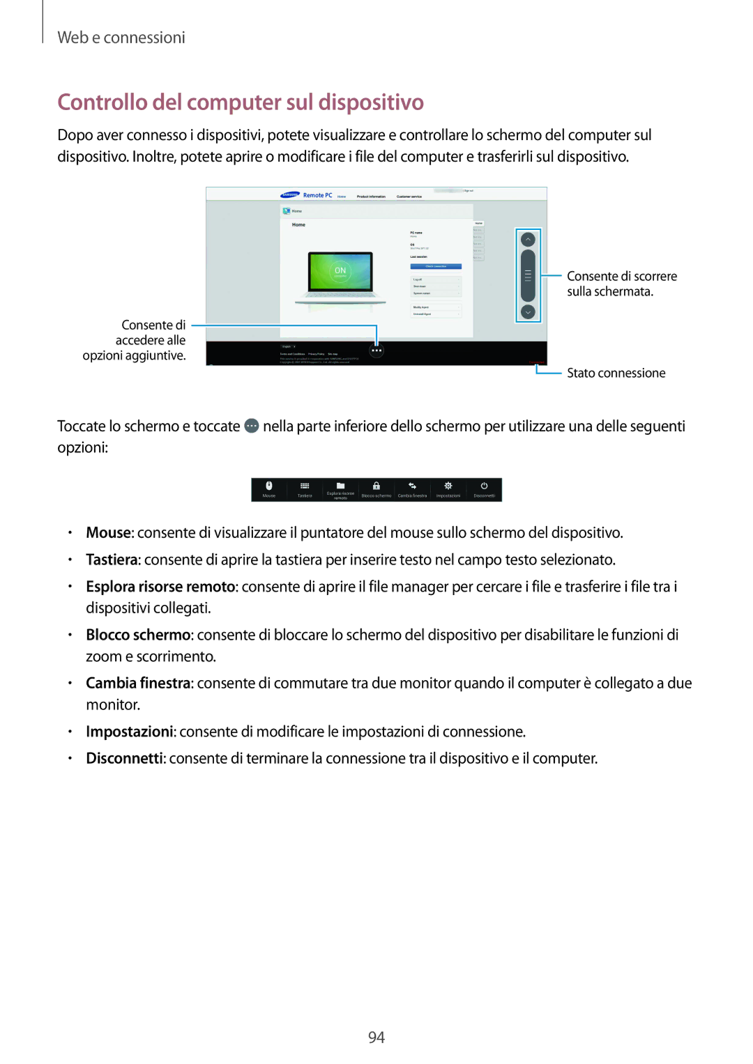 Samsung SM-T325NZWAITV, SM-T325NZWADBT, SM-T325NZWAXEO manual Controllo del computer sul dispositivo 