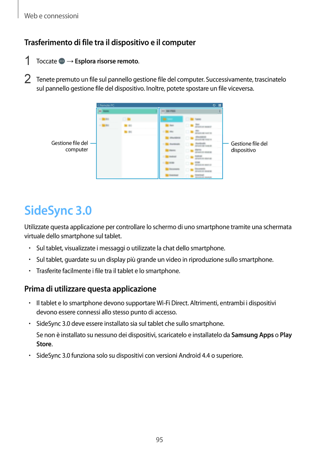 Samsung SM-T325NZWAXEO SideSync, Trasferimento di file tra il dispositivo e il computer, Toccate →Esplora risorse remoto 