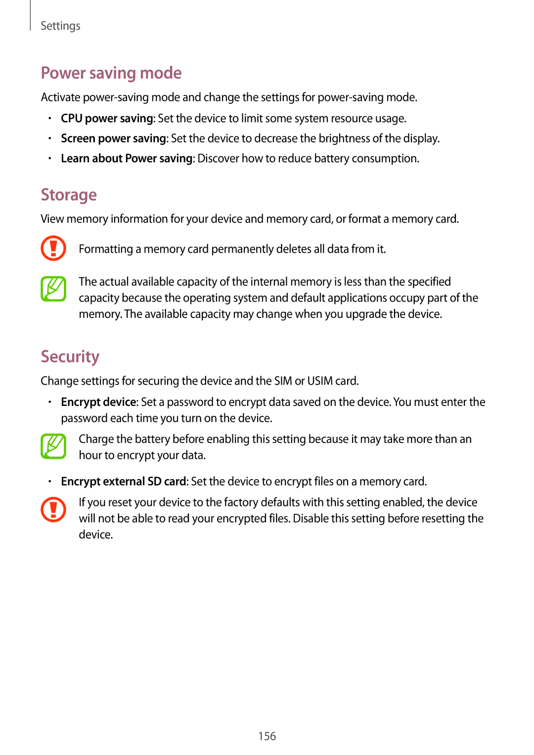 Samsung SM-T325NZKAKSA, SM-T325NZWAEGY, SM-T325NZKAEGY, SM-T325NZWAXSG, SM-T325NZWAKSA Power saving mode, Storage, Security 