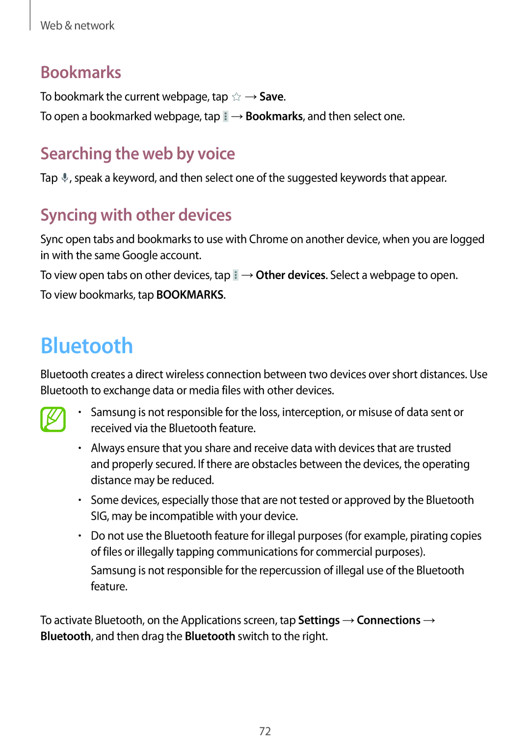 Samsung SM-T325NZKAEGY, SM-T325NZWAEGY, SM-T325NZKAKSA, SM-T325NZWAXSG, SM-T325NZWAKSA Bluetooth, Syncing with other devices 