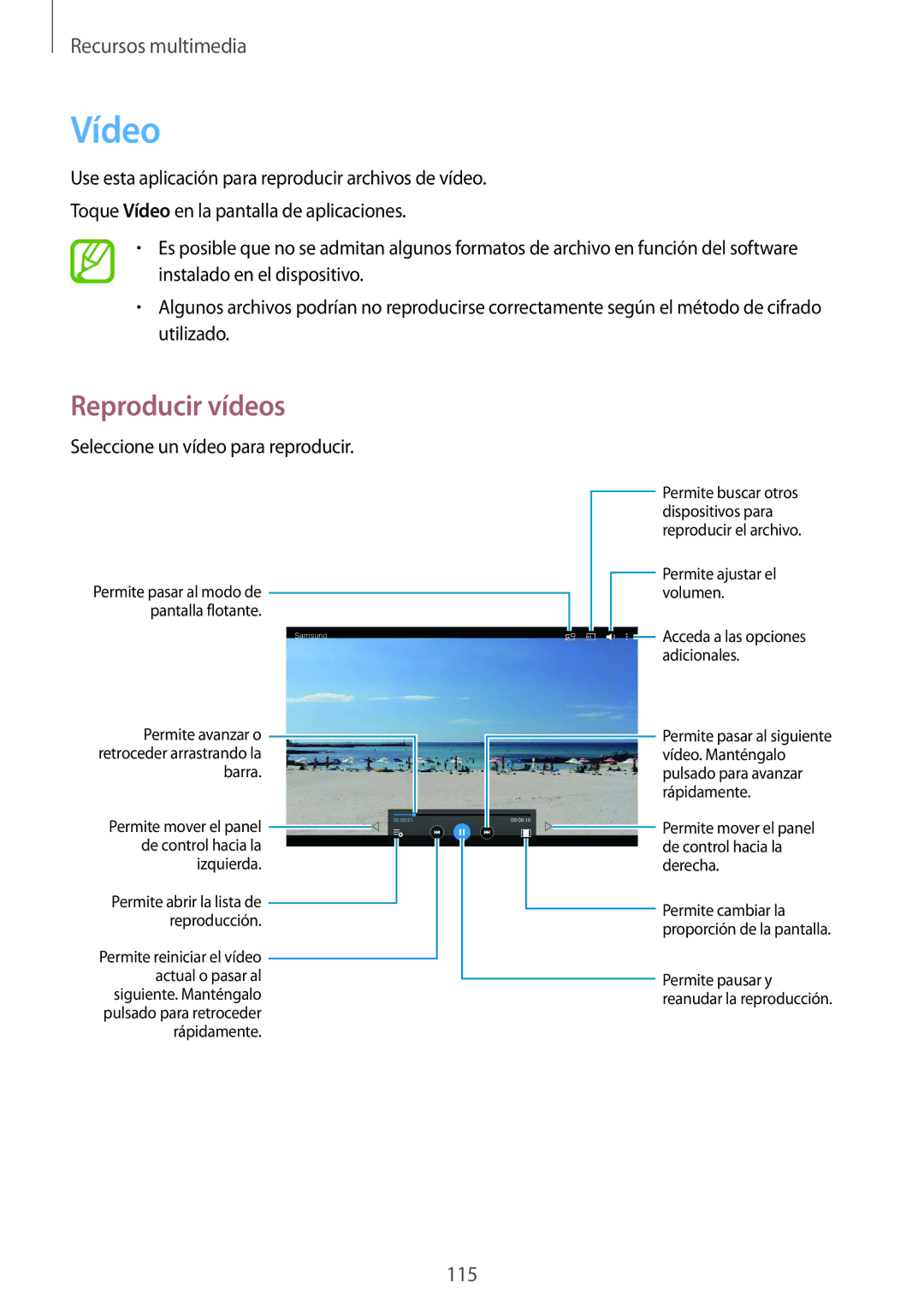 Samsung SM-T325NZKAPHE, SM-T325NZWAPHE manual Vídeo, Seleccione un vídeo para reproducir 