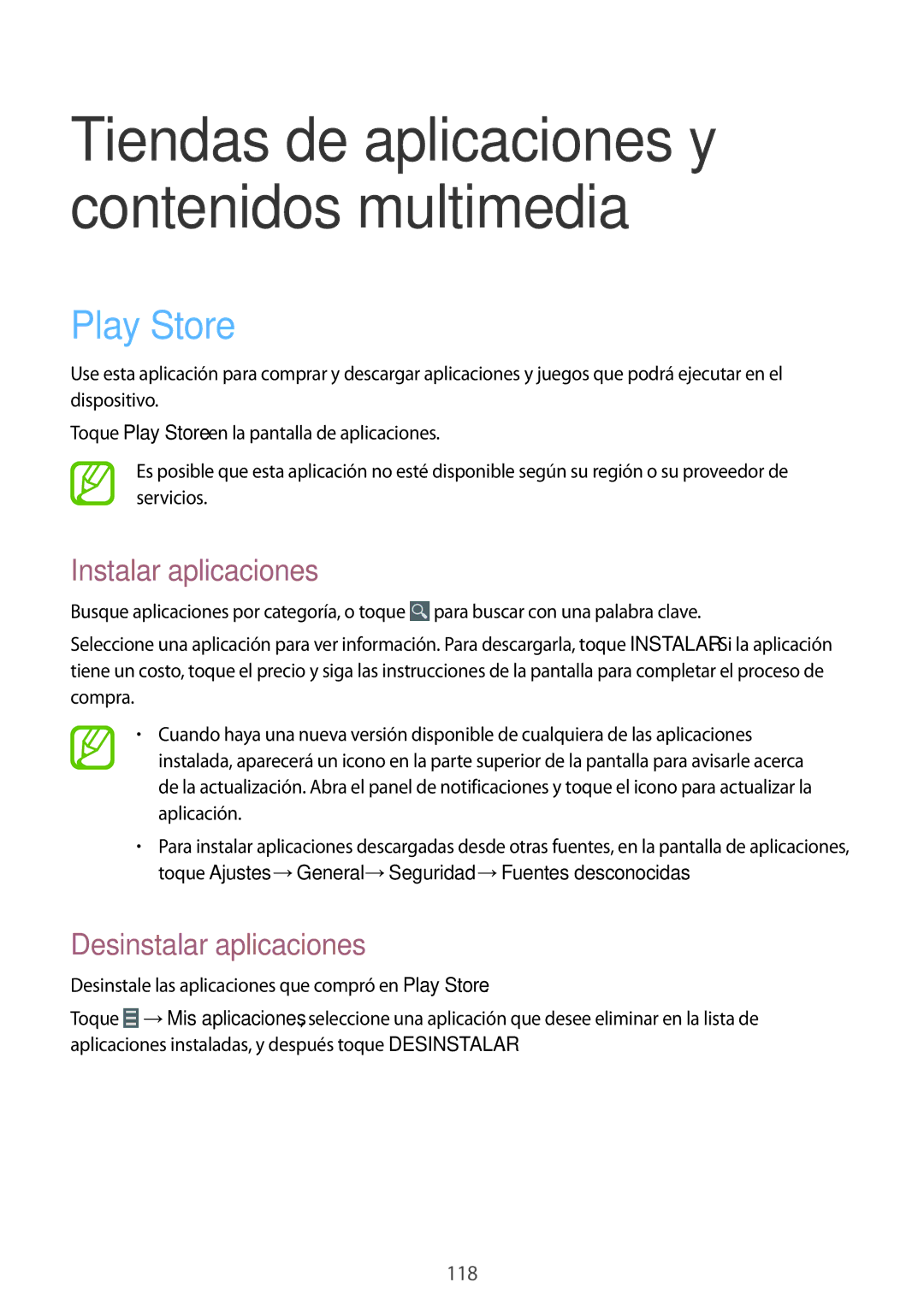 Samsung SM-T325NZWAPHE, SM-T325NZKAPHE manual Tiendas de aplicaciones y contenidos multimedia, Play Store 
