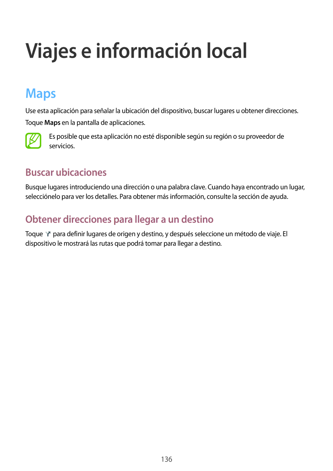 Samsung SM-T325NZWAPHE, SM-T325NZKAPHE manual Maps, Buscar ubicaciones, Obtener direcciones para llegar a un destino 