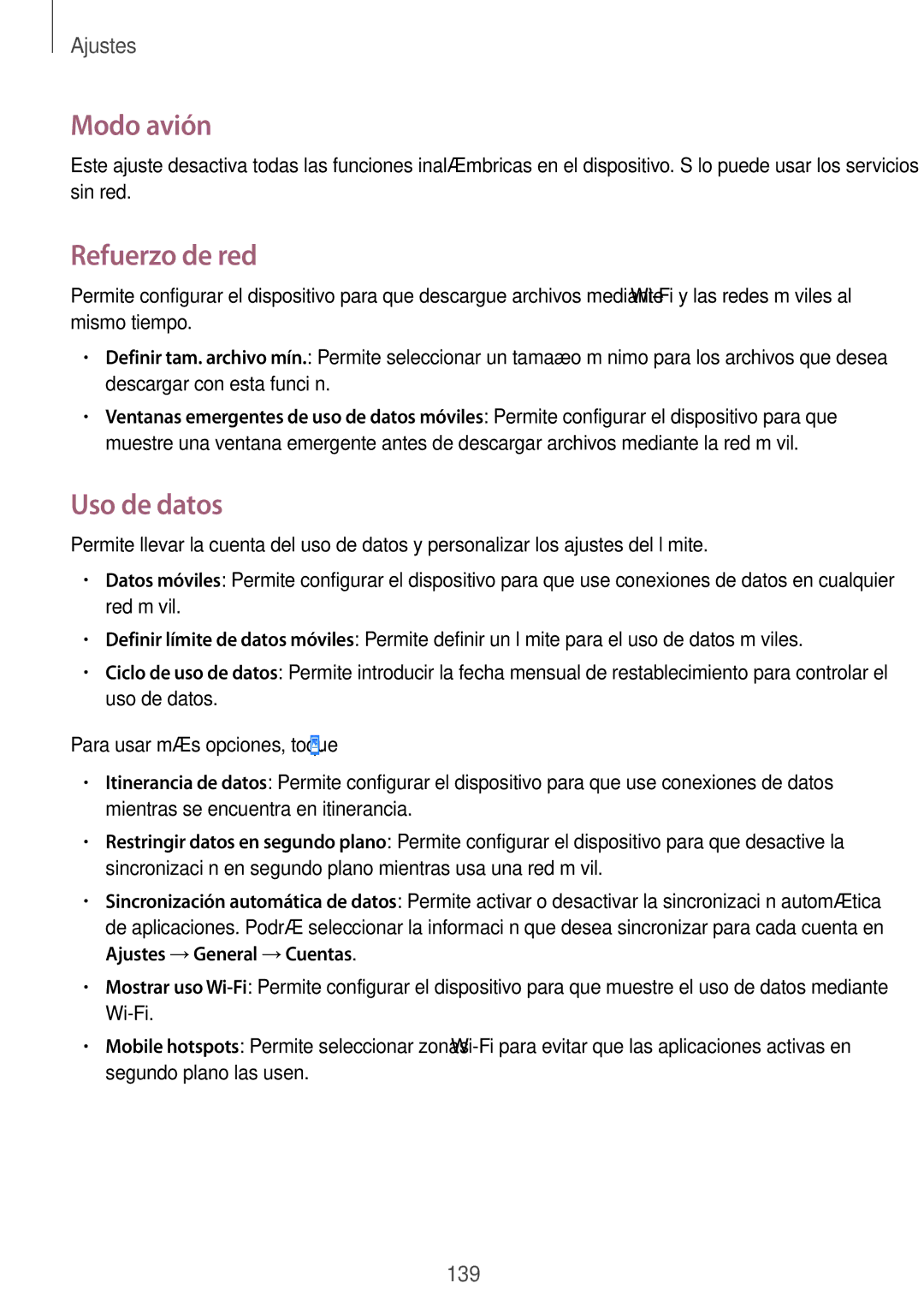 Samsung SM-T325NZKAPHE, SM-T325NZWAPHE manual Modo avión, Refuerzo de red, Uso de datos 