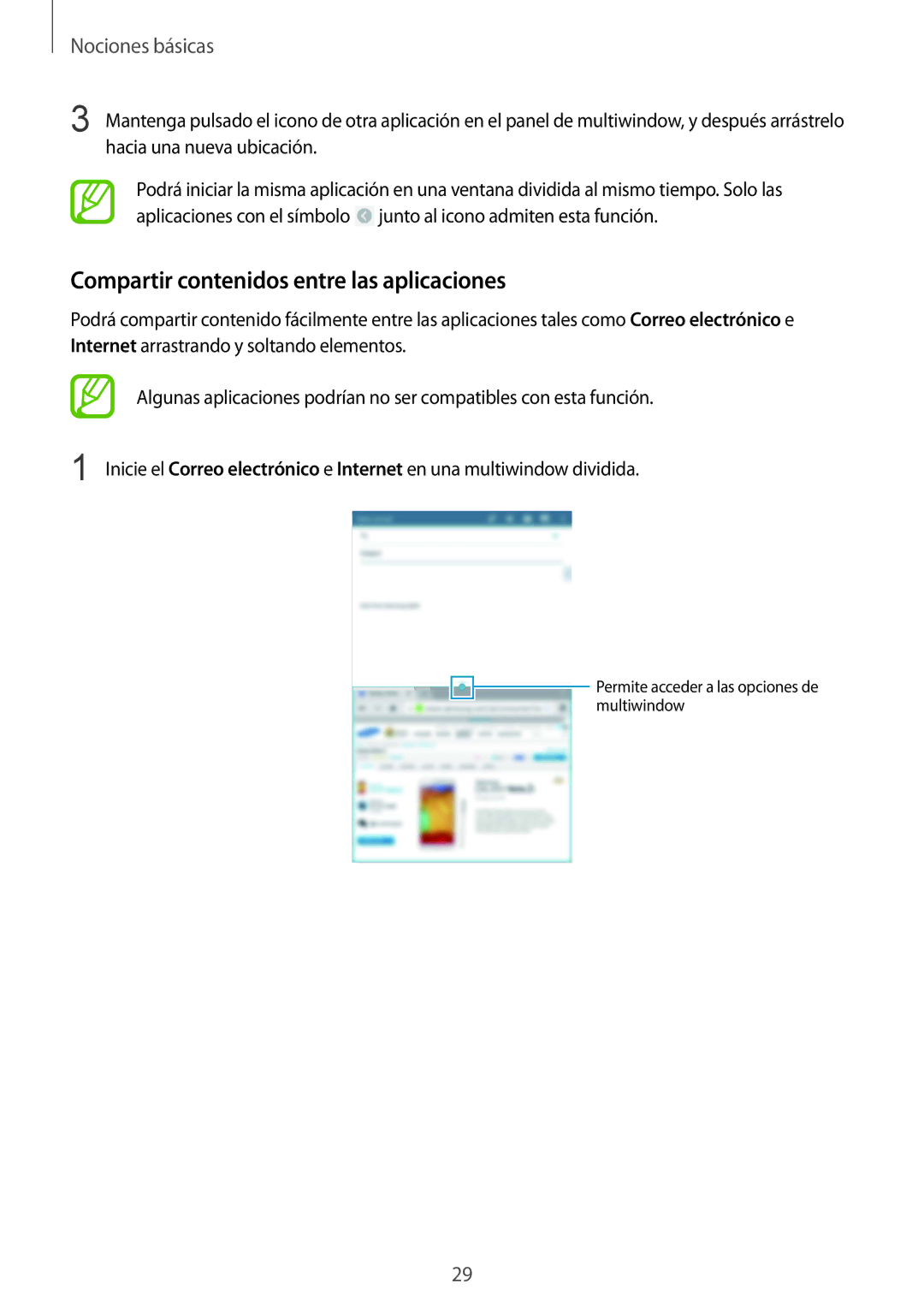 Samsung SM-T325NZKAPHE, SM-T325NZWAPHE manual Compartir contenidos entre las aplicaciones 